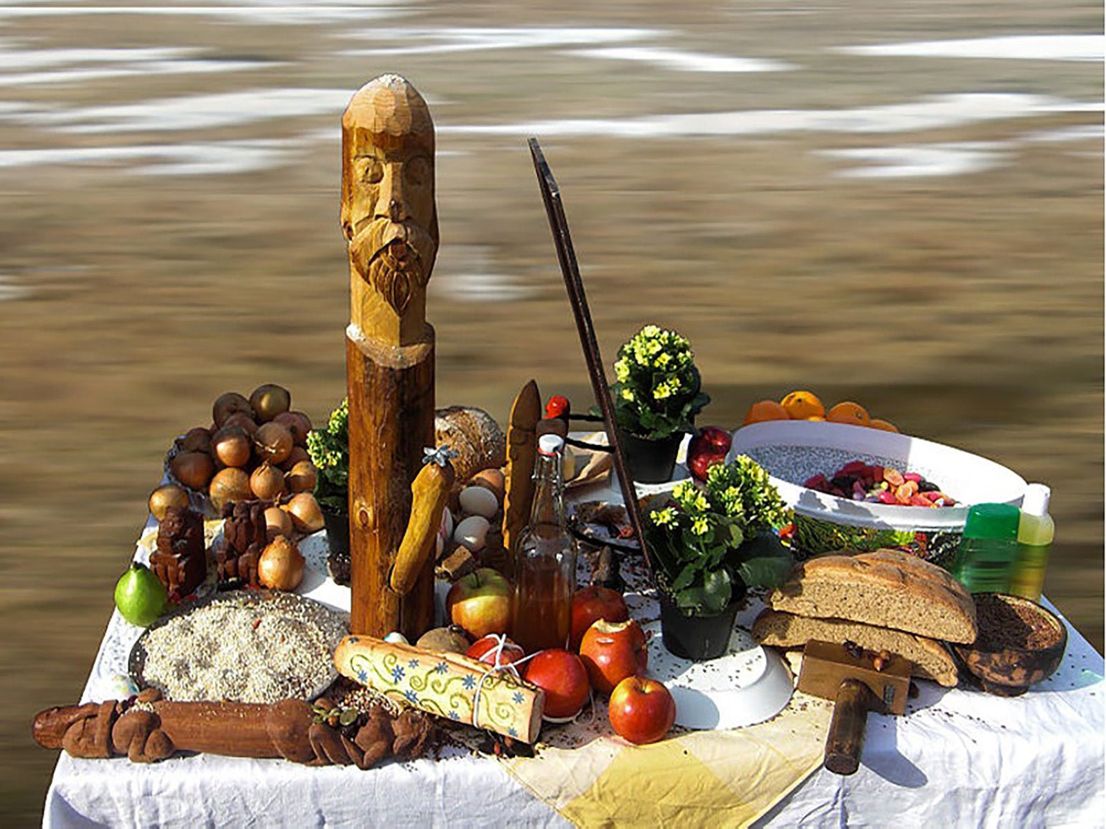 A table laid with modern offerings for Sigrblót - The Viking Dragon Blog