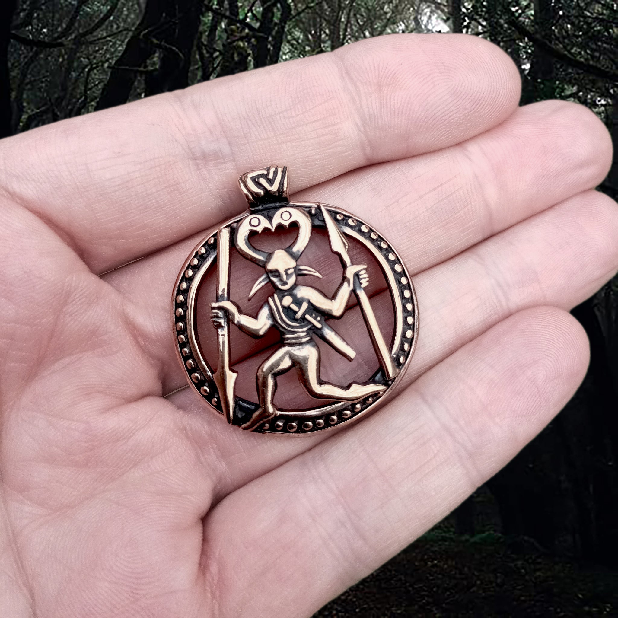 Large Odin Warrior Pendant in Bronze on Hand