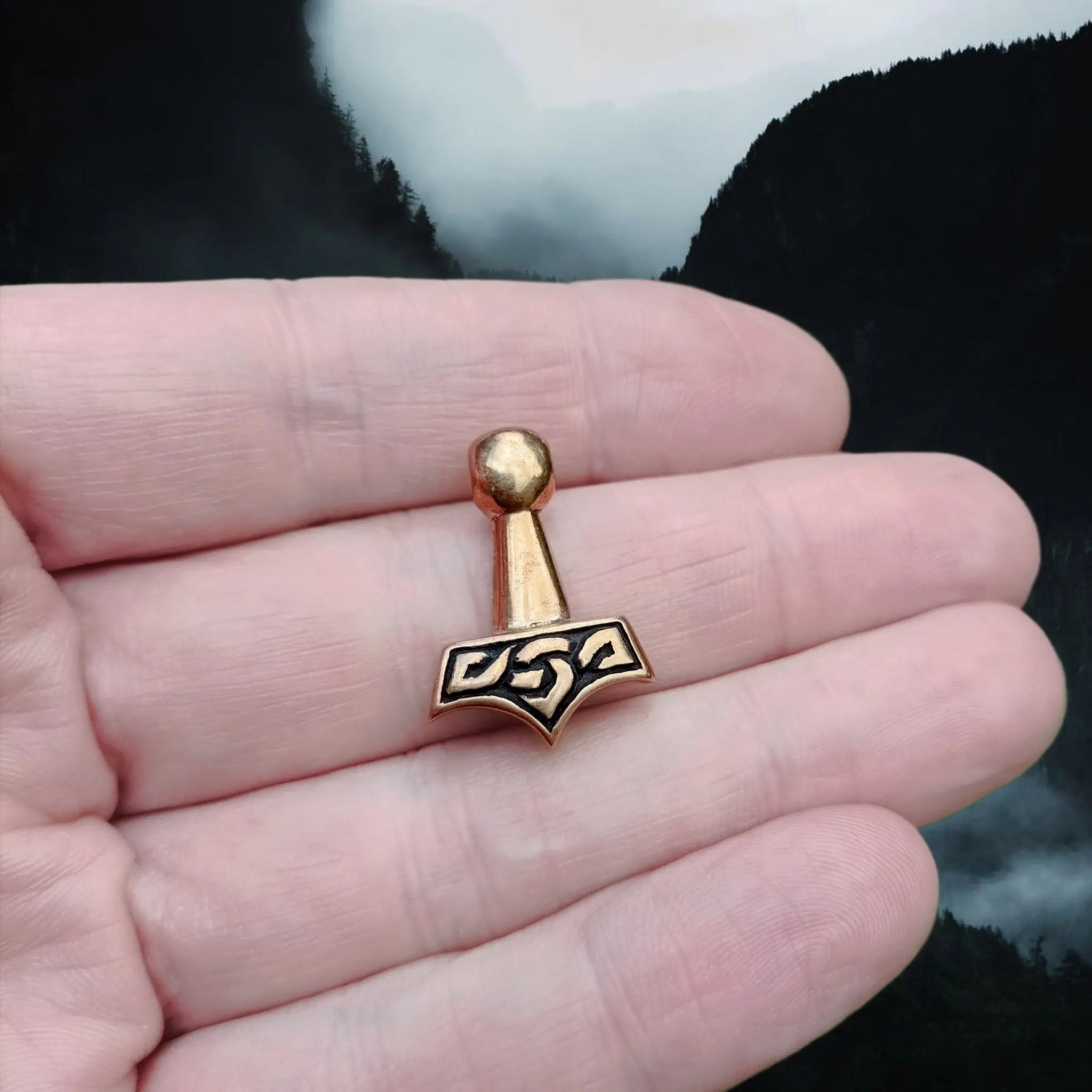 Small Knotwork Thors Hammer Pendant on Hand