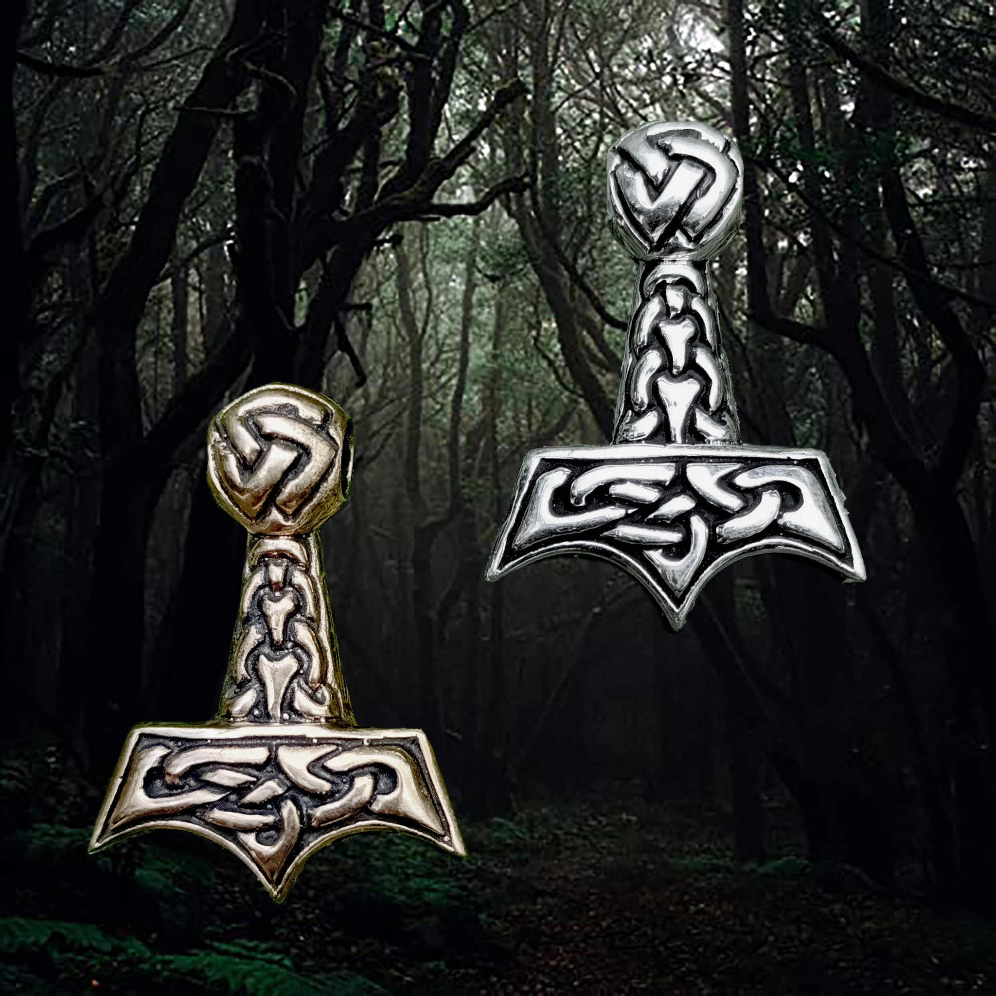 Knotwork Viking Thors Hammer Pendants in Bronze and Silver