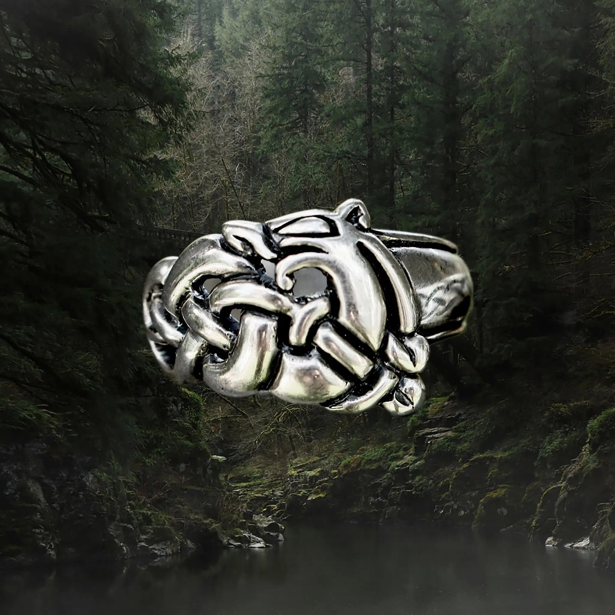 Silver Urnes Viking Dragon Ring - Large Size