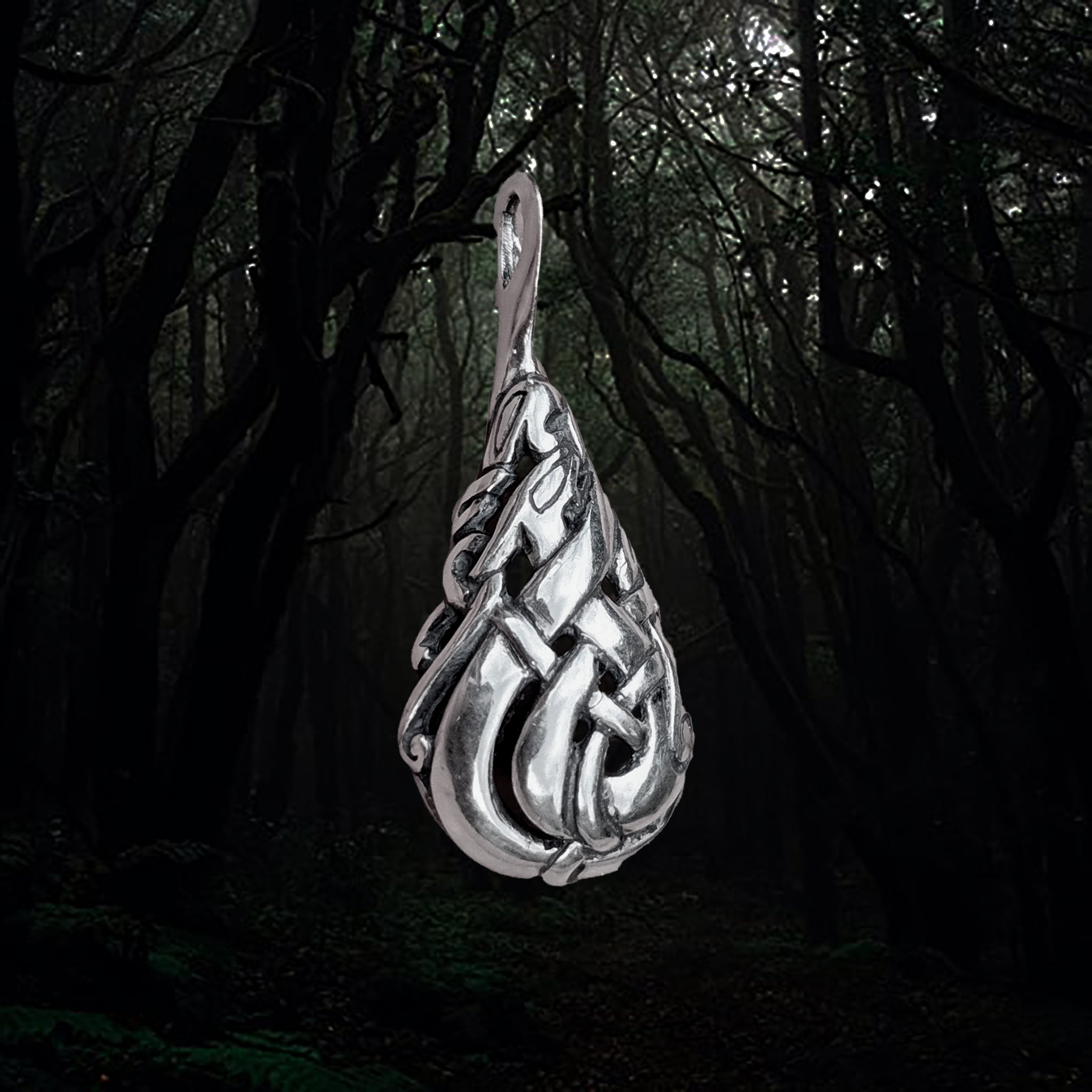 Urnes Lovers Teardrop Viking Dragon Pendant in Silver