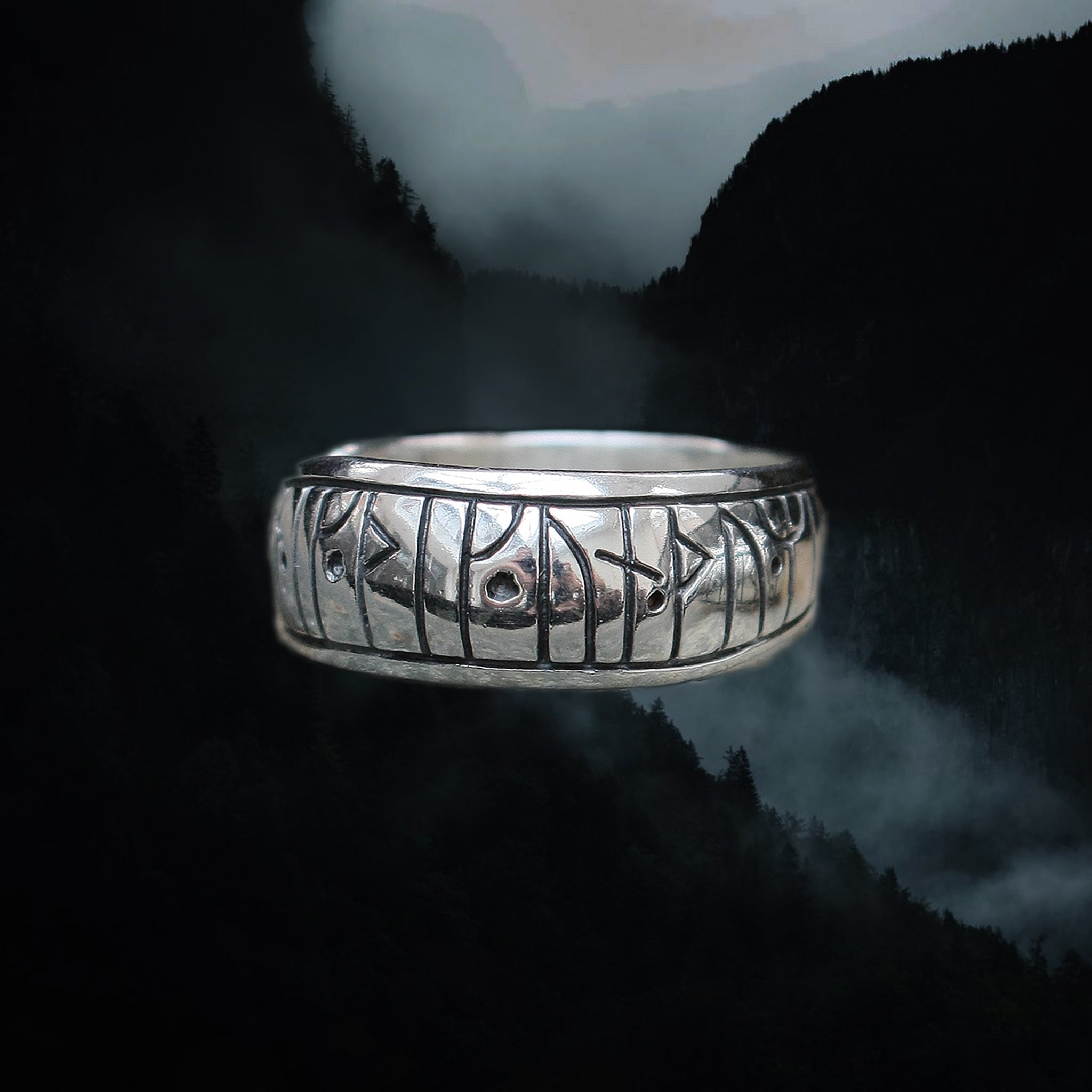 Sterling Silver Runic Viking Love Ring - Large Size