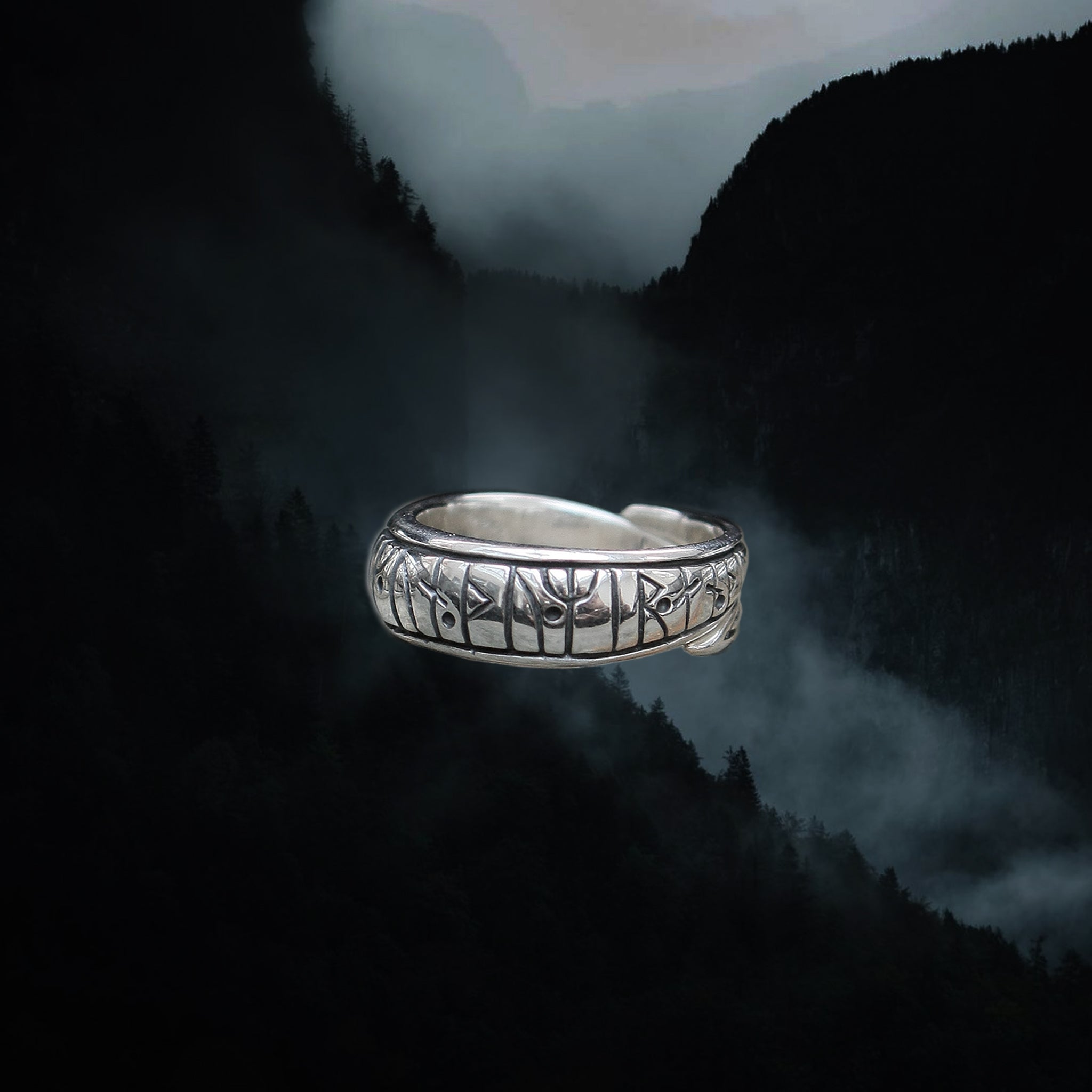 Sterling Silver Runic Viking Love Ring - Small Size