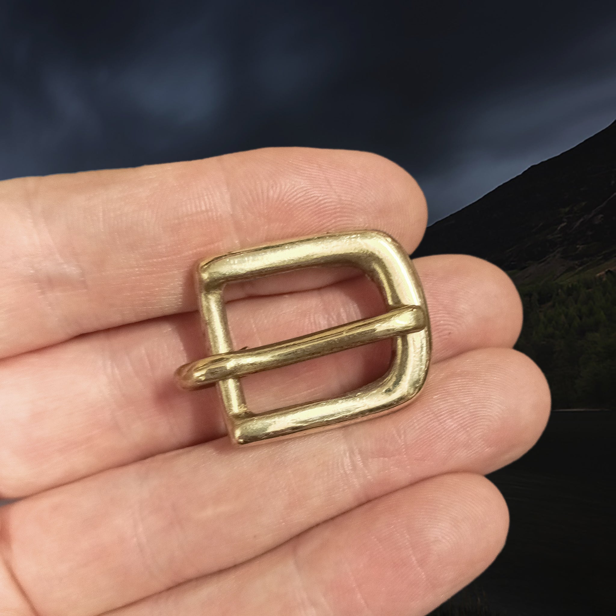 Brass Reenactment D-Buckle on Hand - 15mm (0.6 Inch) Width