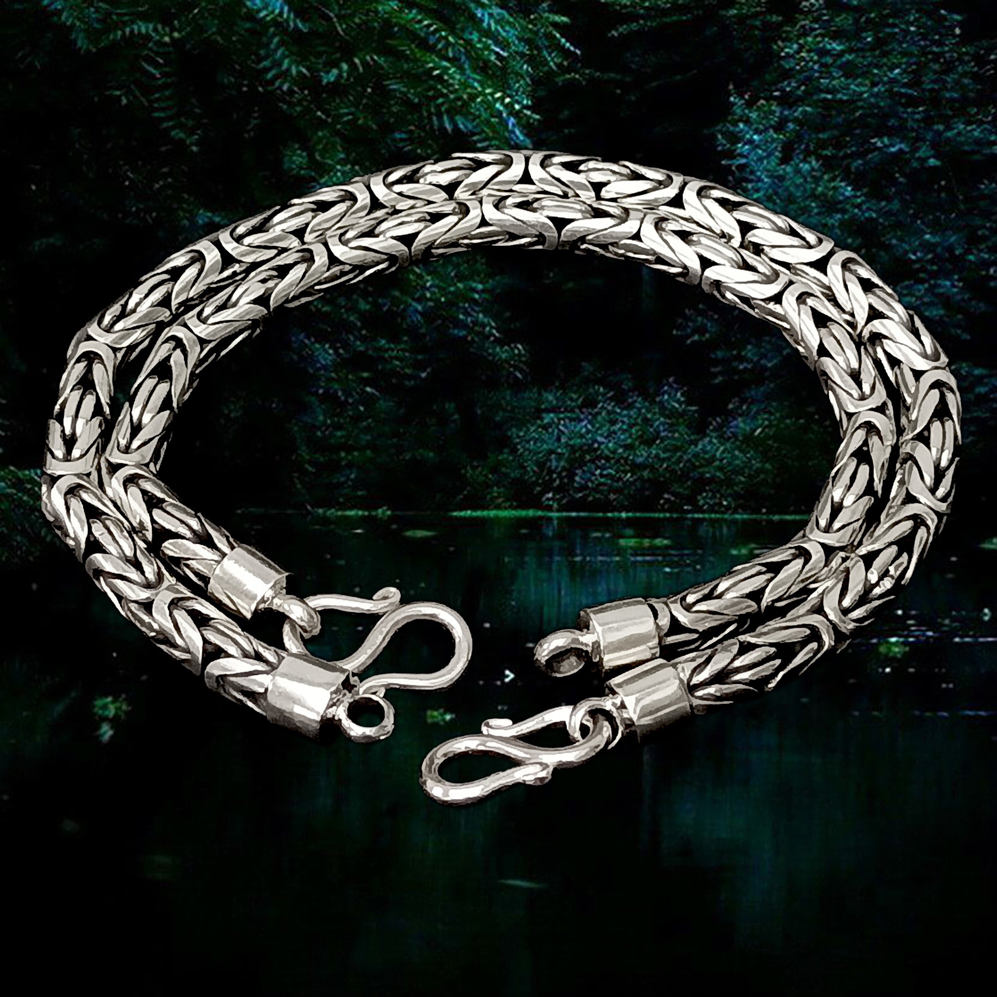 Men’s Leather Sterling Silver Round V Initial Bracelet