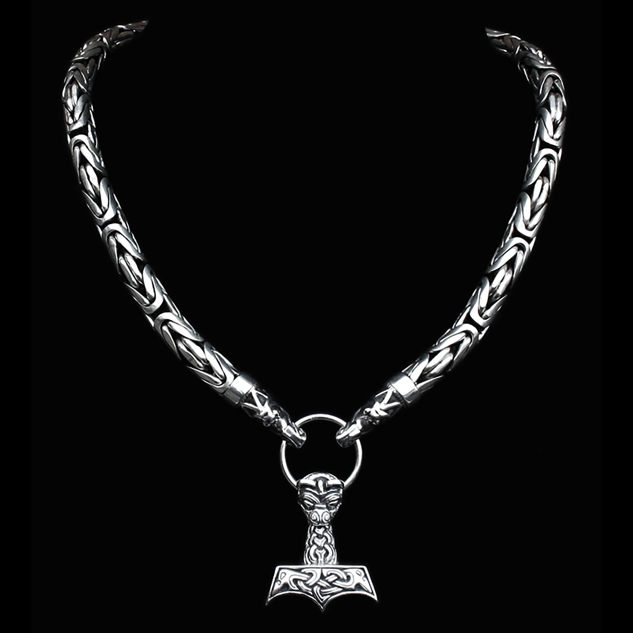 10mm Silver King Chain Necklace with Gotland Dragon Heads