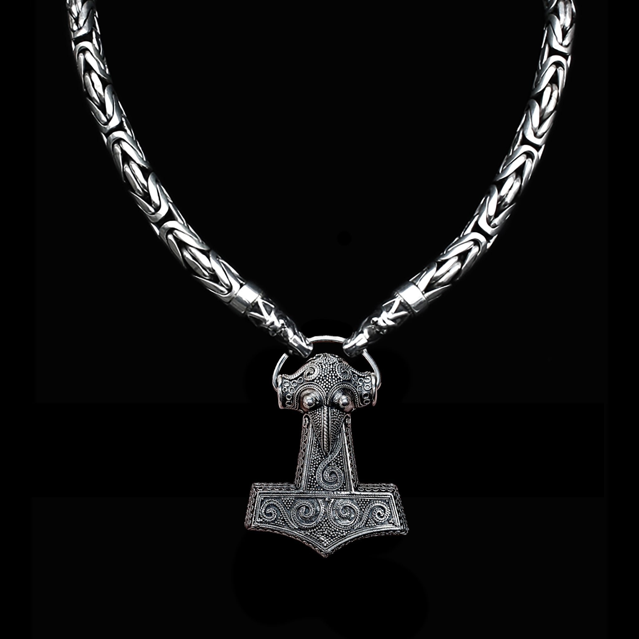 10mm Silver King Chain Necklace with Gotland Dragon Heads