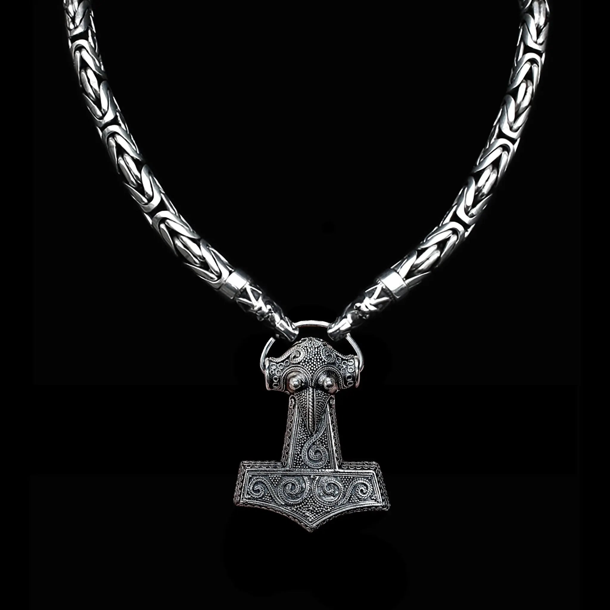10mm Silver King Chain Necklace with Gotland Dragon Heads The Viking Dragon