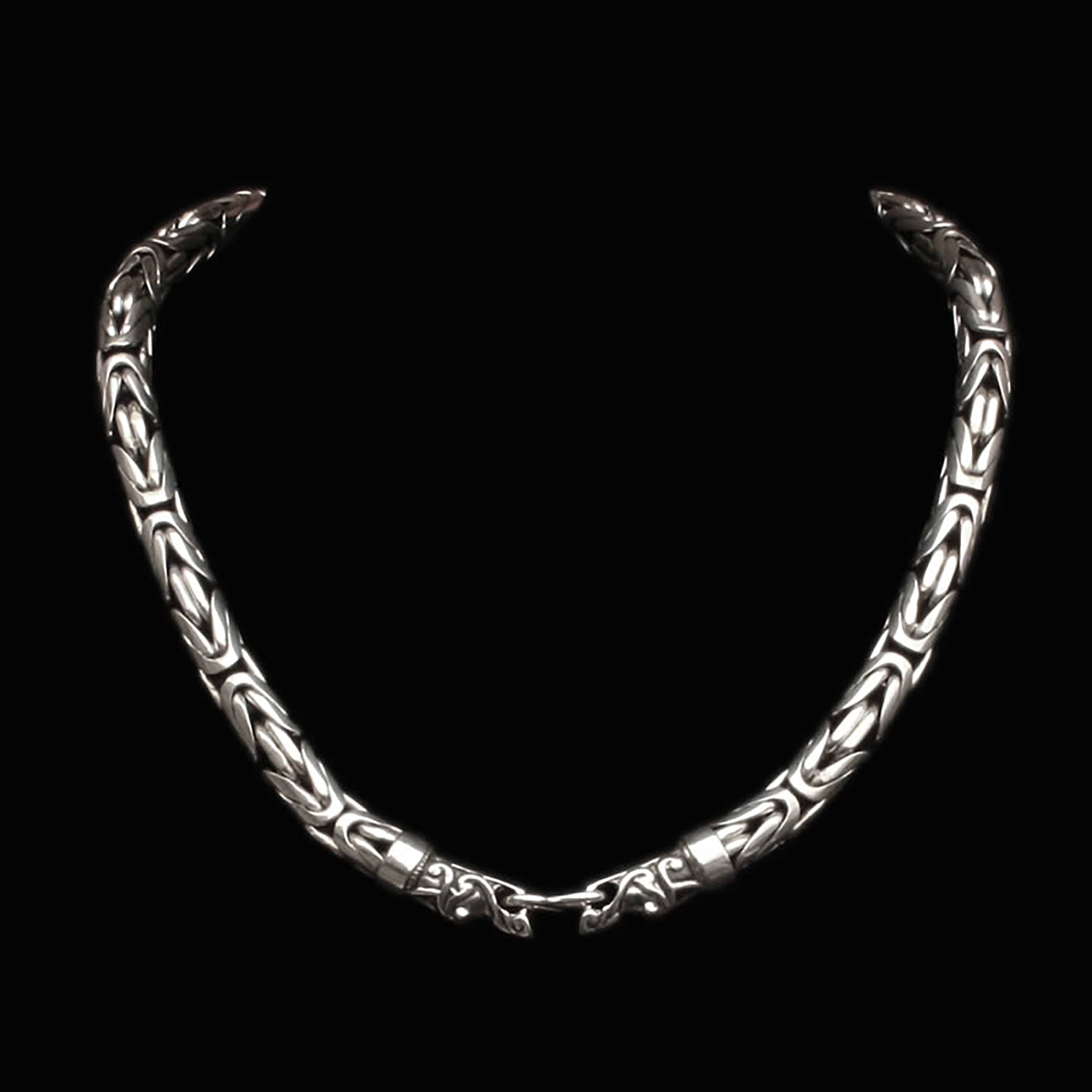 10mm Silver King Chain Necklace with Gotland Dragon Heads with S-Clasp