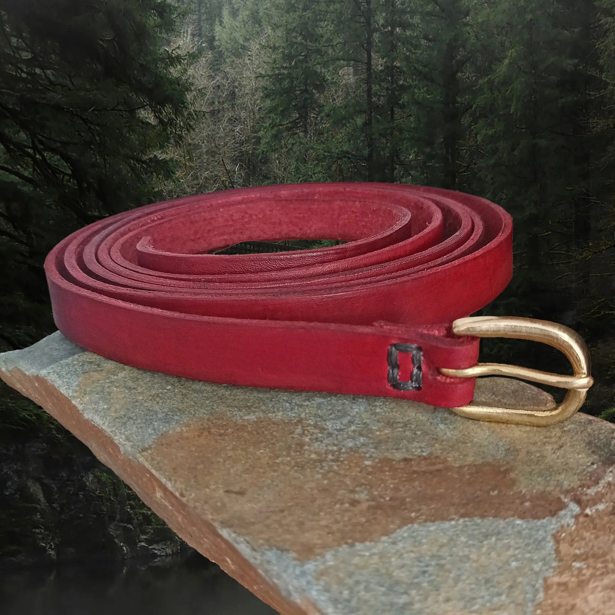 Hand-Stitched Extra Long Red Leather Baldric (Shoulder Strap) with a Brass Replica D-Buckle