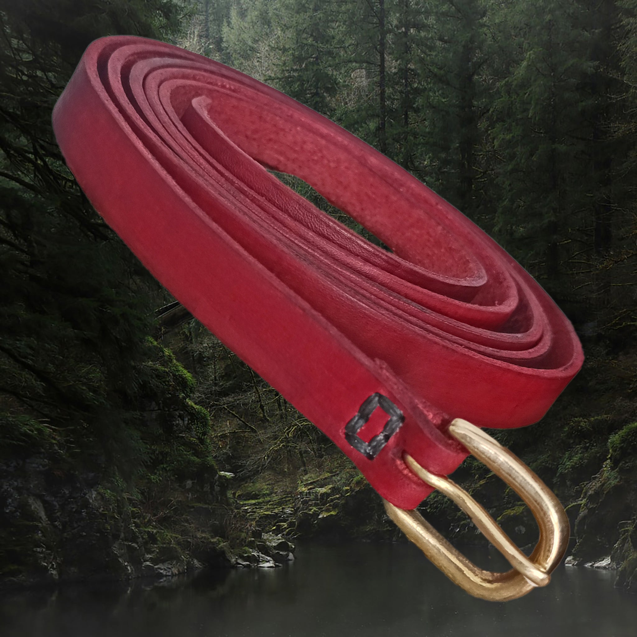 Hand-Stitched Extra Long Red Leather Belt with Brass Buckle - 20mm Width