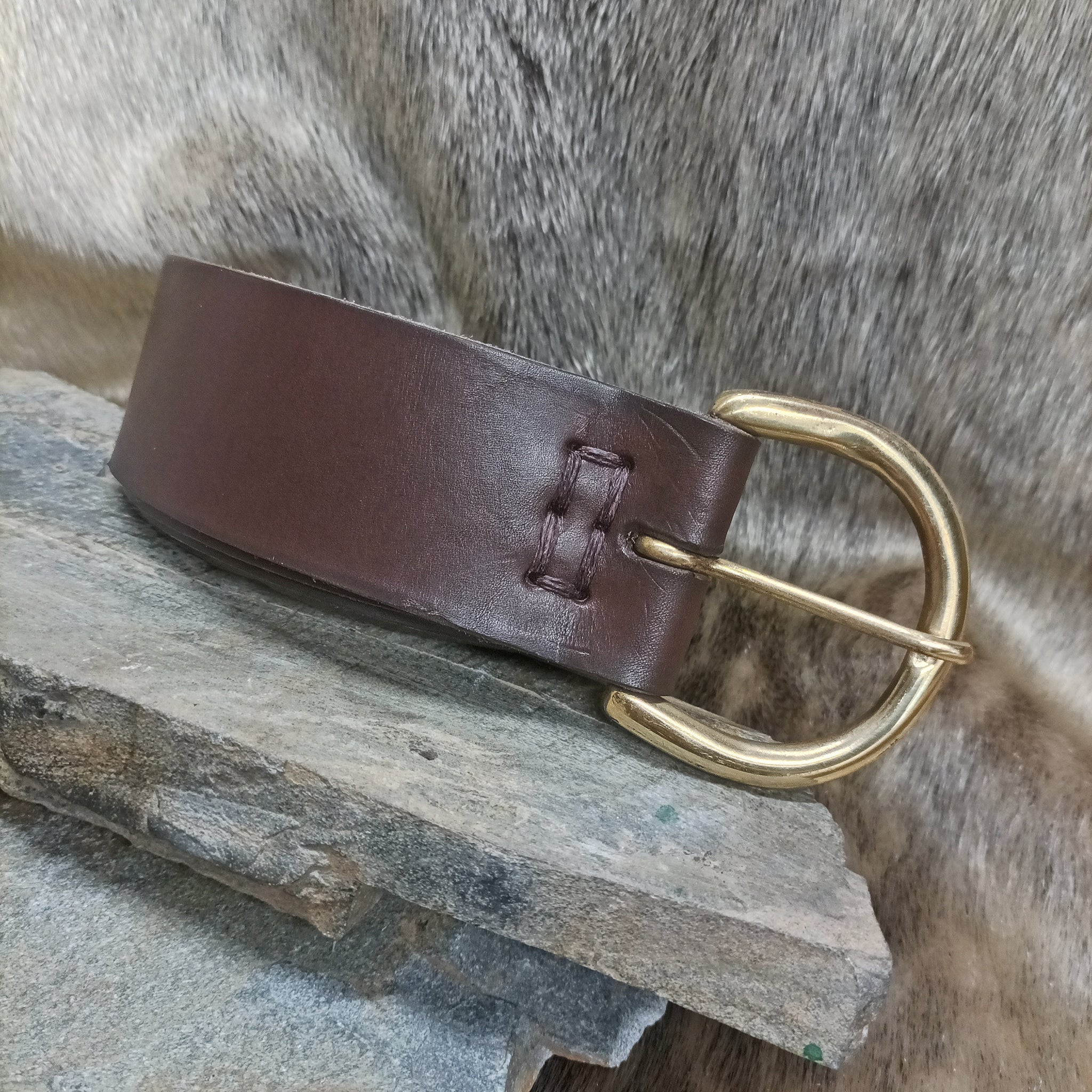 Brown Leather Viking Belt with Brass Buckle - 50mm Width