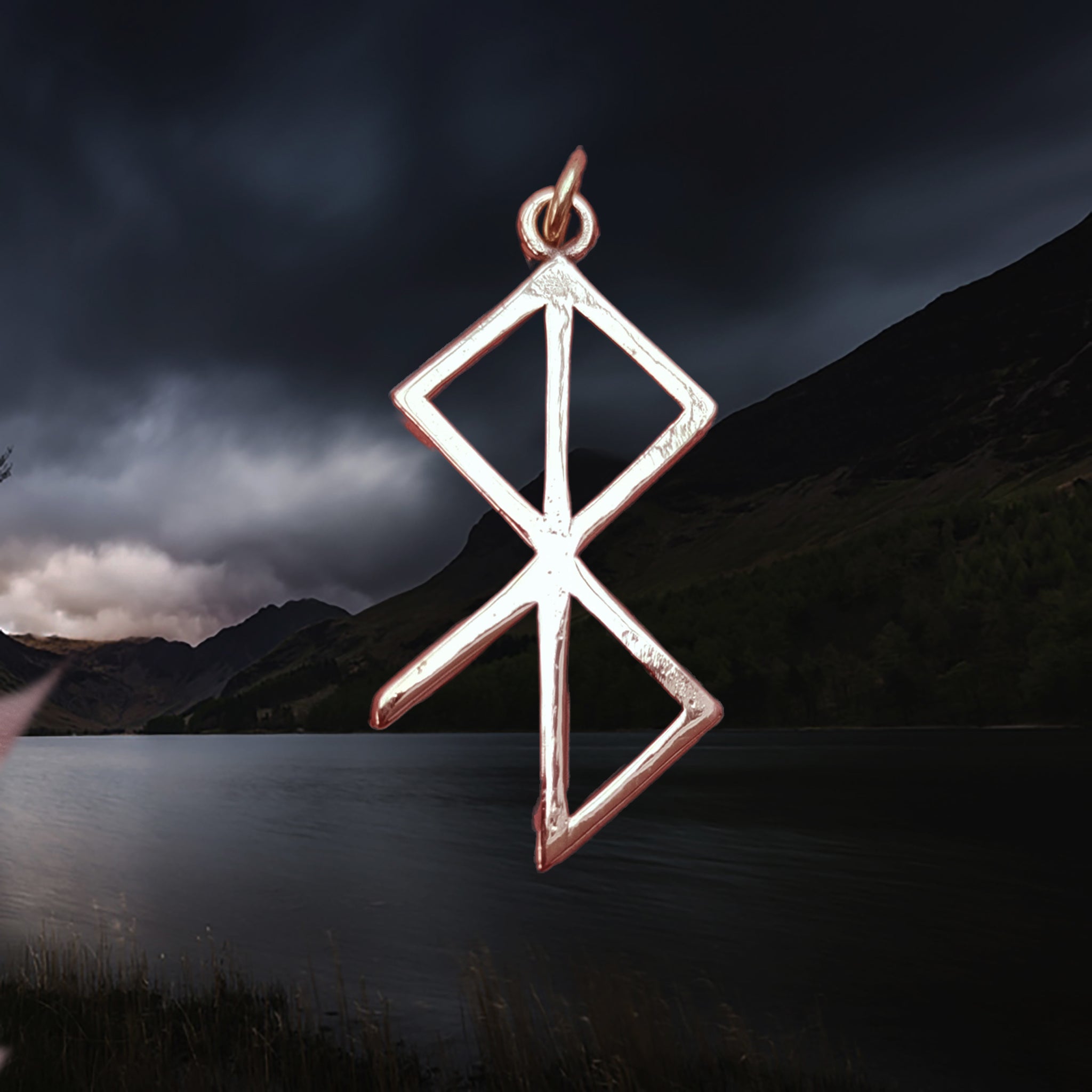 Solid Bronze Peace & Happiness Bind Rune Viking Pendant