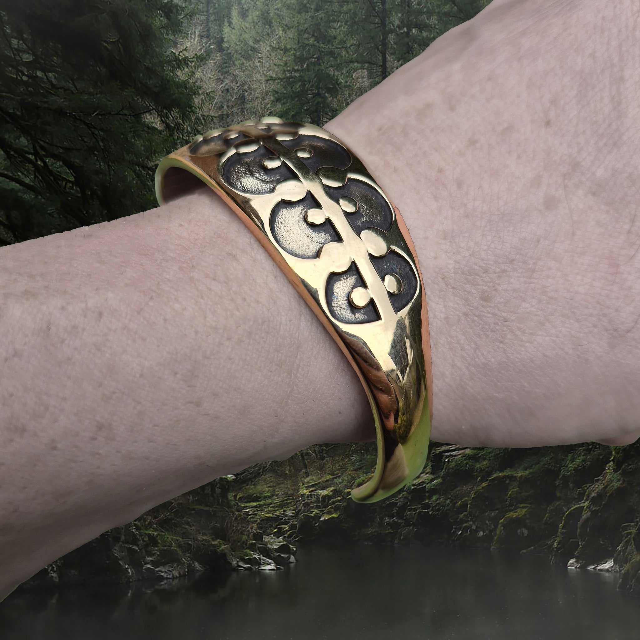 Bronze Viking Arm Ring / Bracelet Replica from Gotland, Sweden on Wrist - Side Angle View