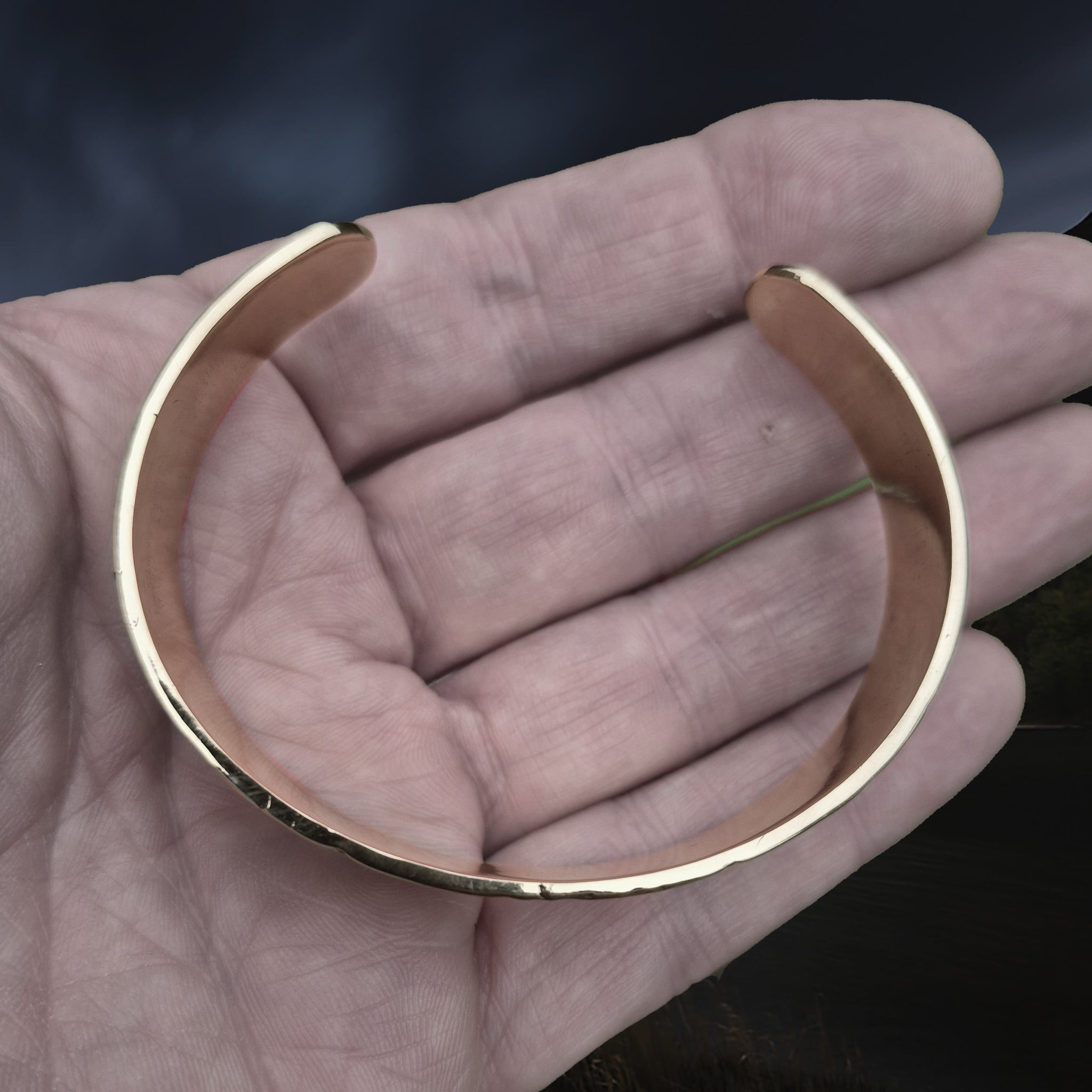 Bronze Hiberno-Norse Viking Bracelet / Arm Ring Replica with 4 Dot Design on Hand - Above View