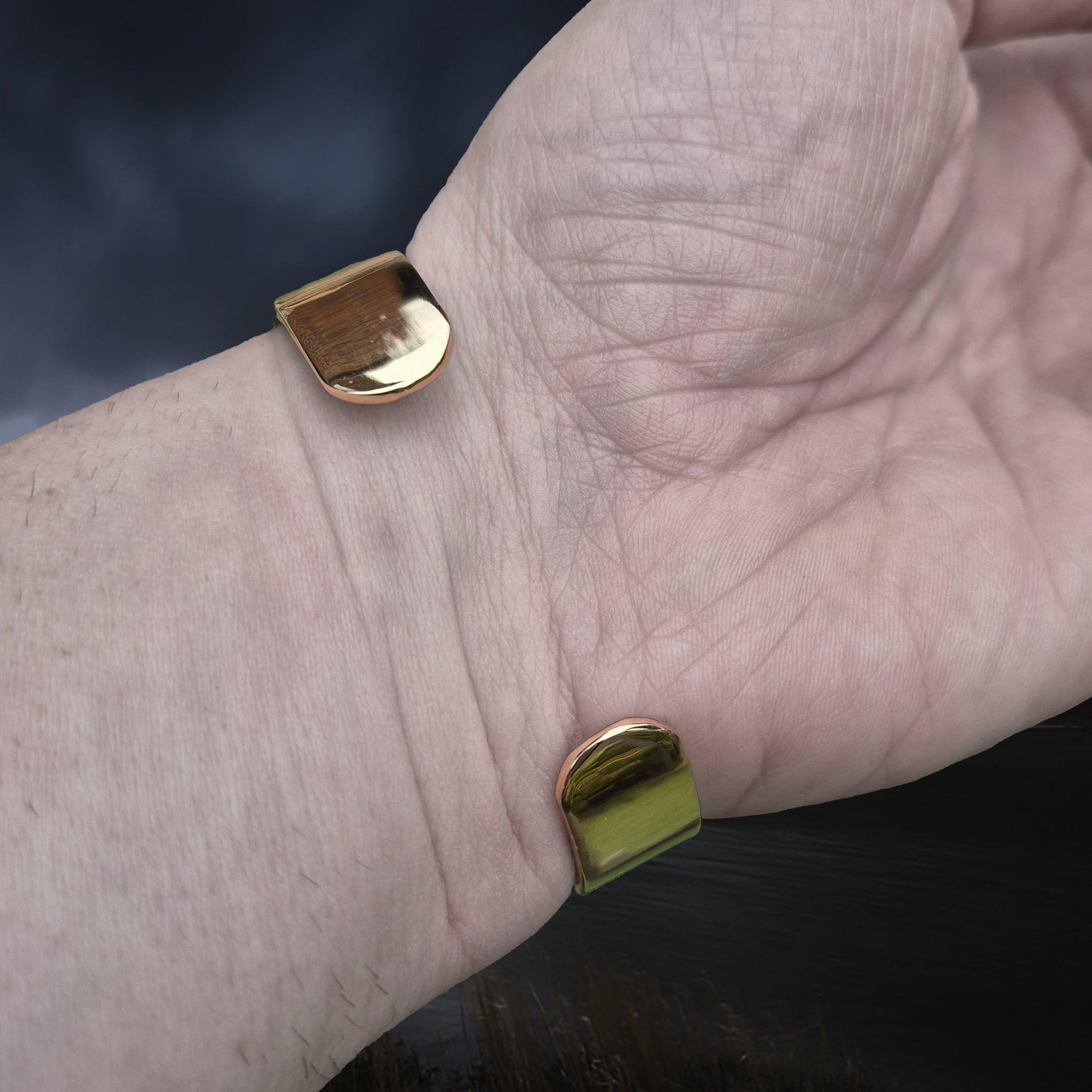 Bronze Hiberno-Norse Viking Bracelet / Arm Ring Replica with 4 Dot Design onb Wrist - Back View