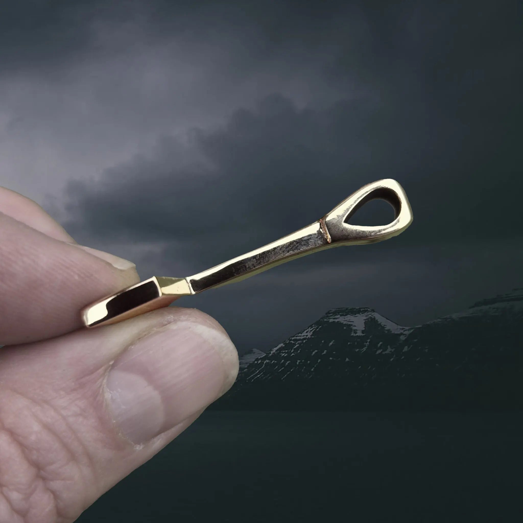 Bronze Thors Hammer Pendant Replica from Vålse, Denmark in Fingers - Side View