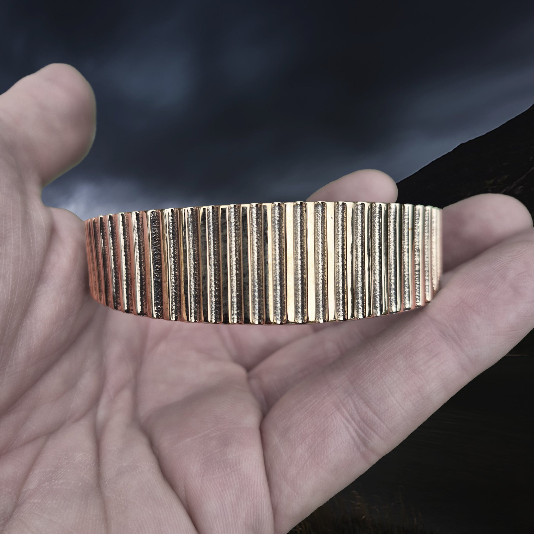 Bronze Hiberno-Norse Viking Bracelet / Arm Ring Replica with Ridge Design in Hand