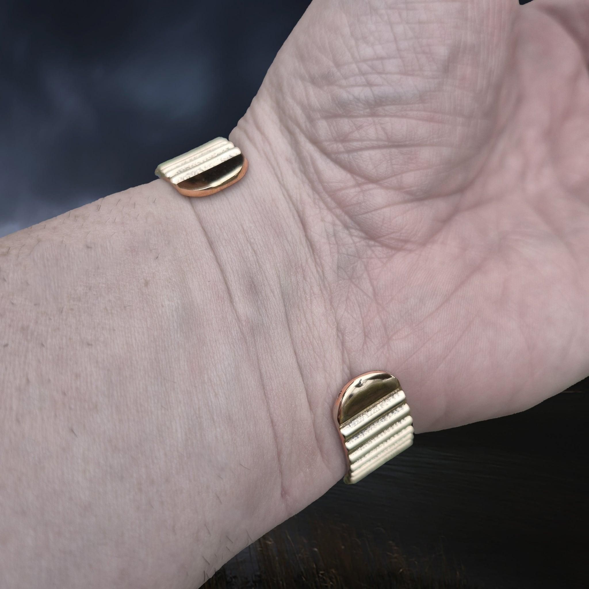 Bronze Hiberno-Norse Viking Bracelet / Arm Ring Replica with Ridge Design on Wrist - Back View