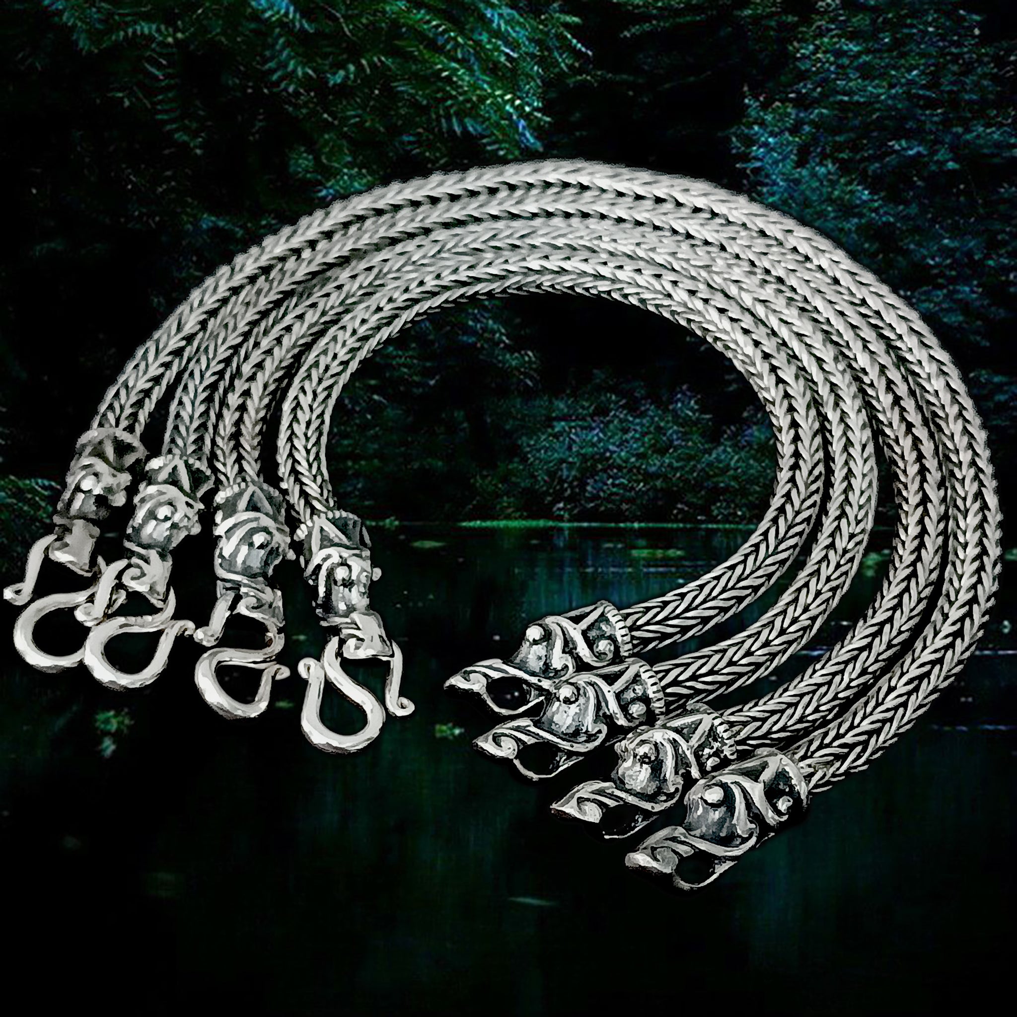 5mm Silver Snake Bracelets With Gotlandic Dragon Heads