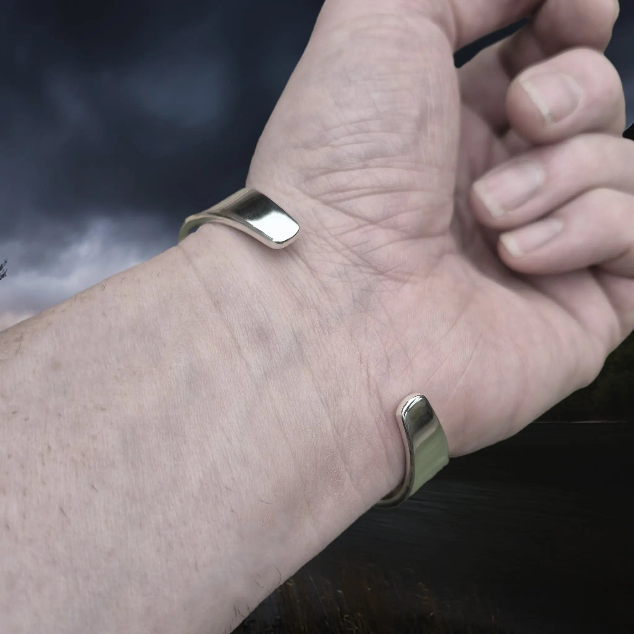 Silver Viking Bracelet / Arm Ring Replica From Anglesey with 5 Dot Design on Wrist - Back View