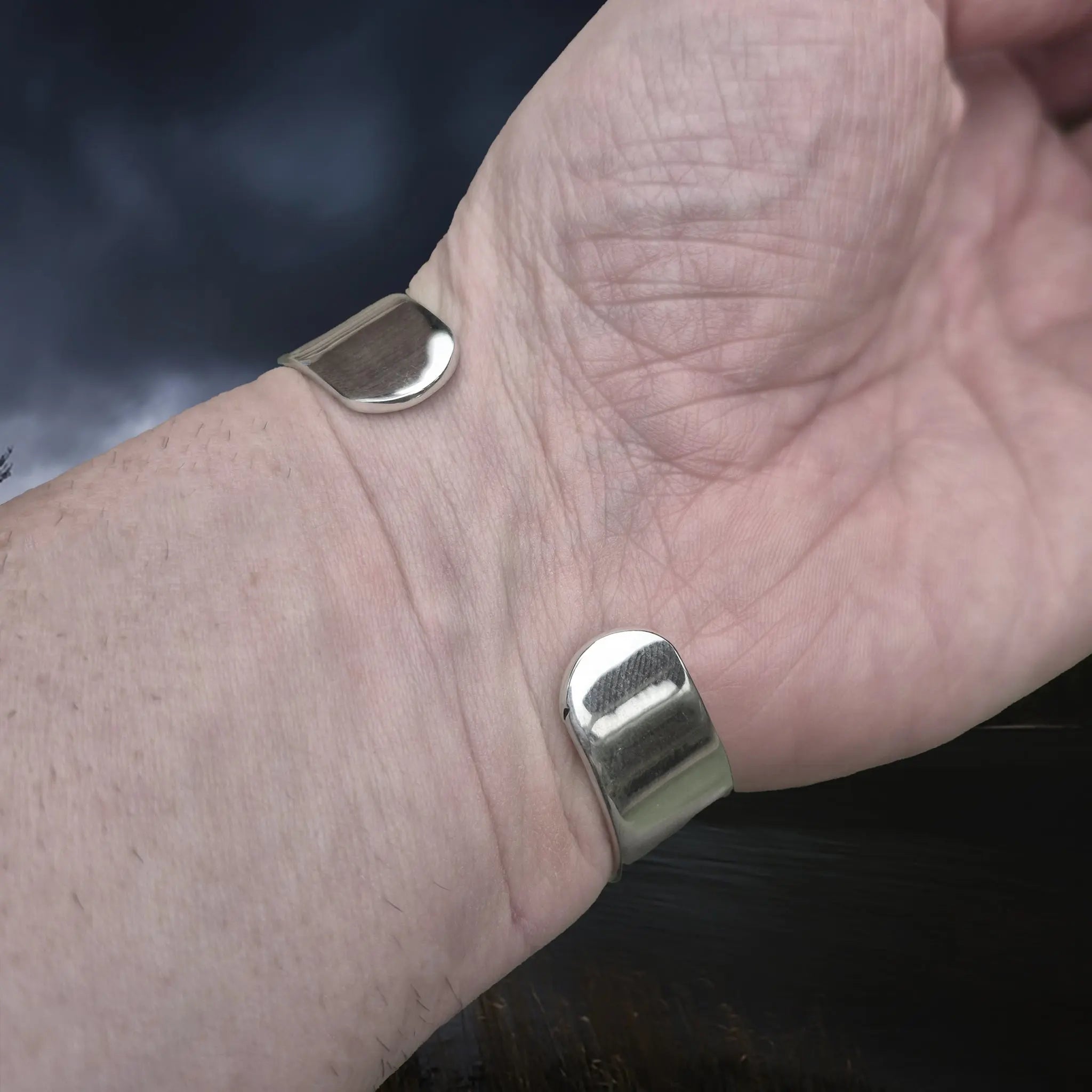 Silver Viking Bracelet / Arm Ring Replica From Anglesey with 4 Dot Design on Wrist - Back View