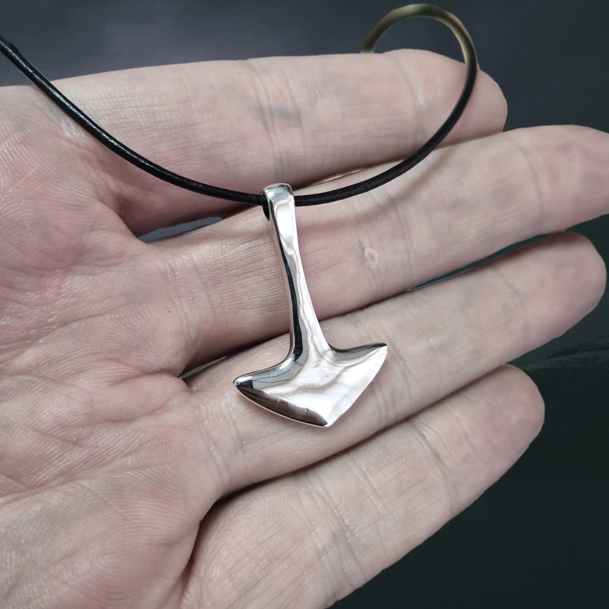 Sterling Silver Viking Thor's Hammer Pendant, Based on an Original Find from 9th Century England on Leather Cord, On Hand