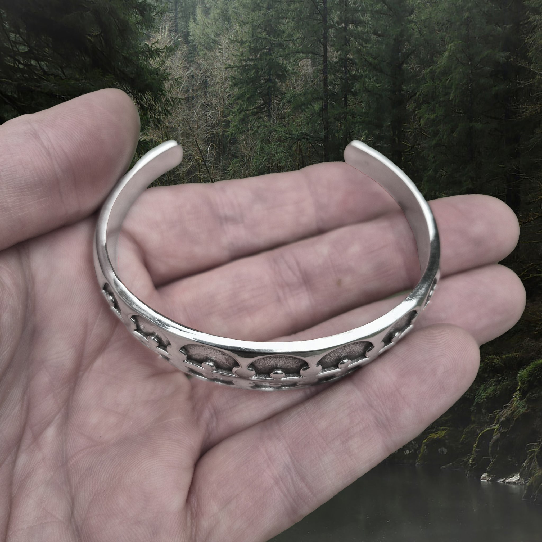 Silver Viking Arm Ring / Bracelet Replica from Gotland, Sweden on Hand - Above Angle View