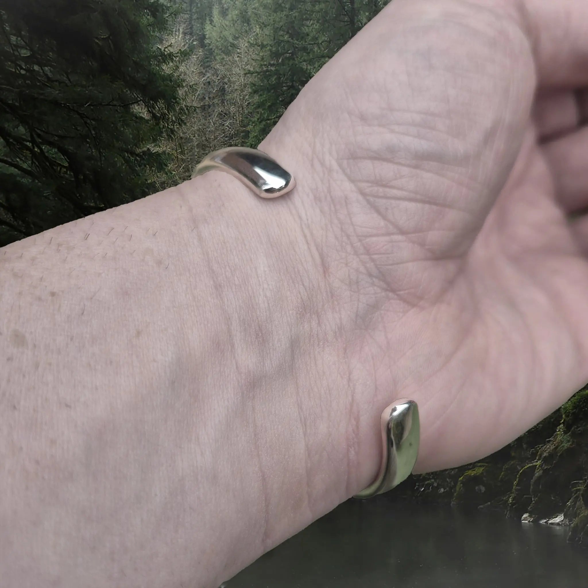 Silver Viking Arm Ring / Bracelet Replica from Gotland, Sweden on Wrist - Back View