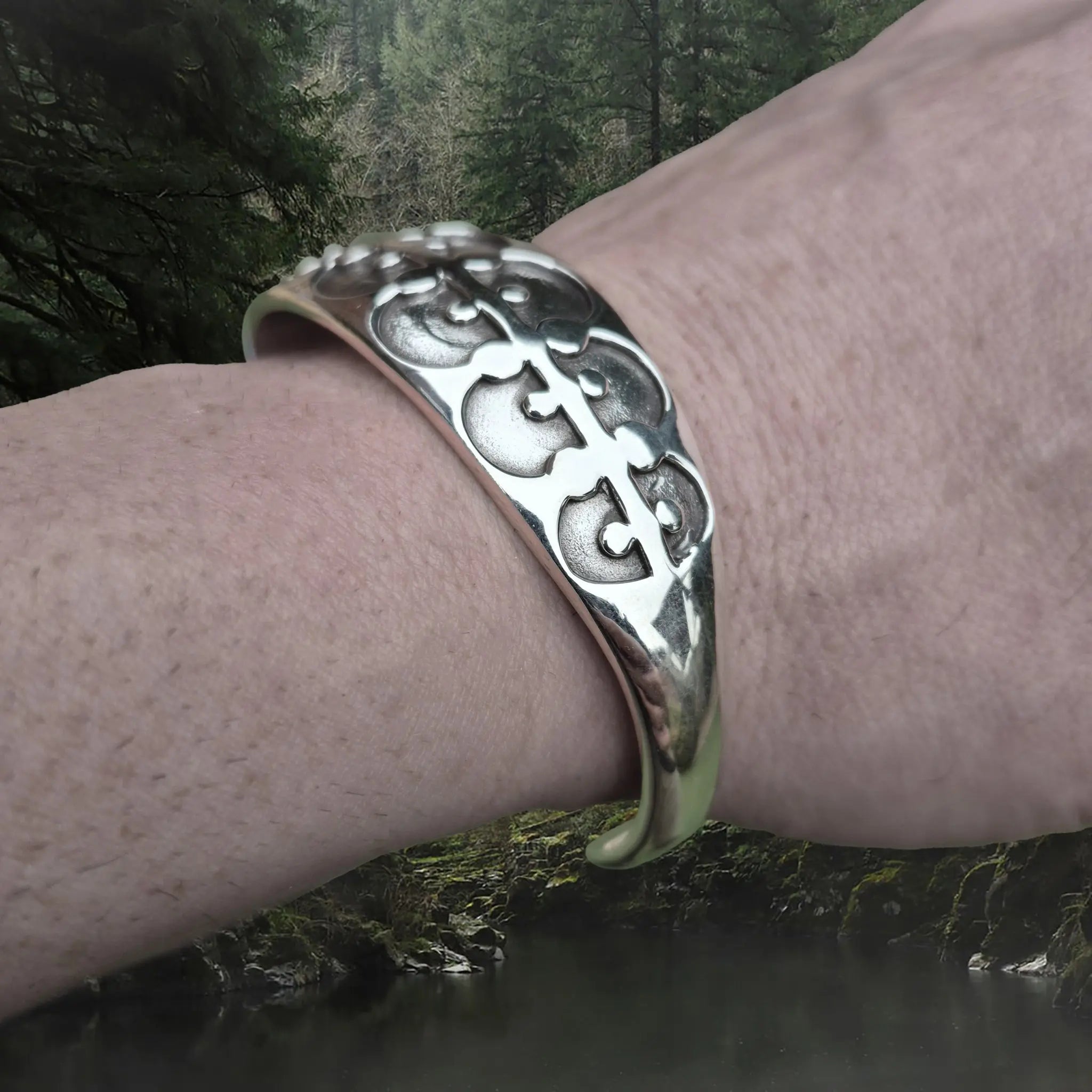 Silver Viking Arm Ring / Bracelet Replica from Gotland, Sweden on Wrist - Side Angle View