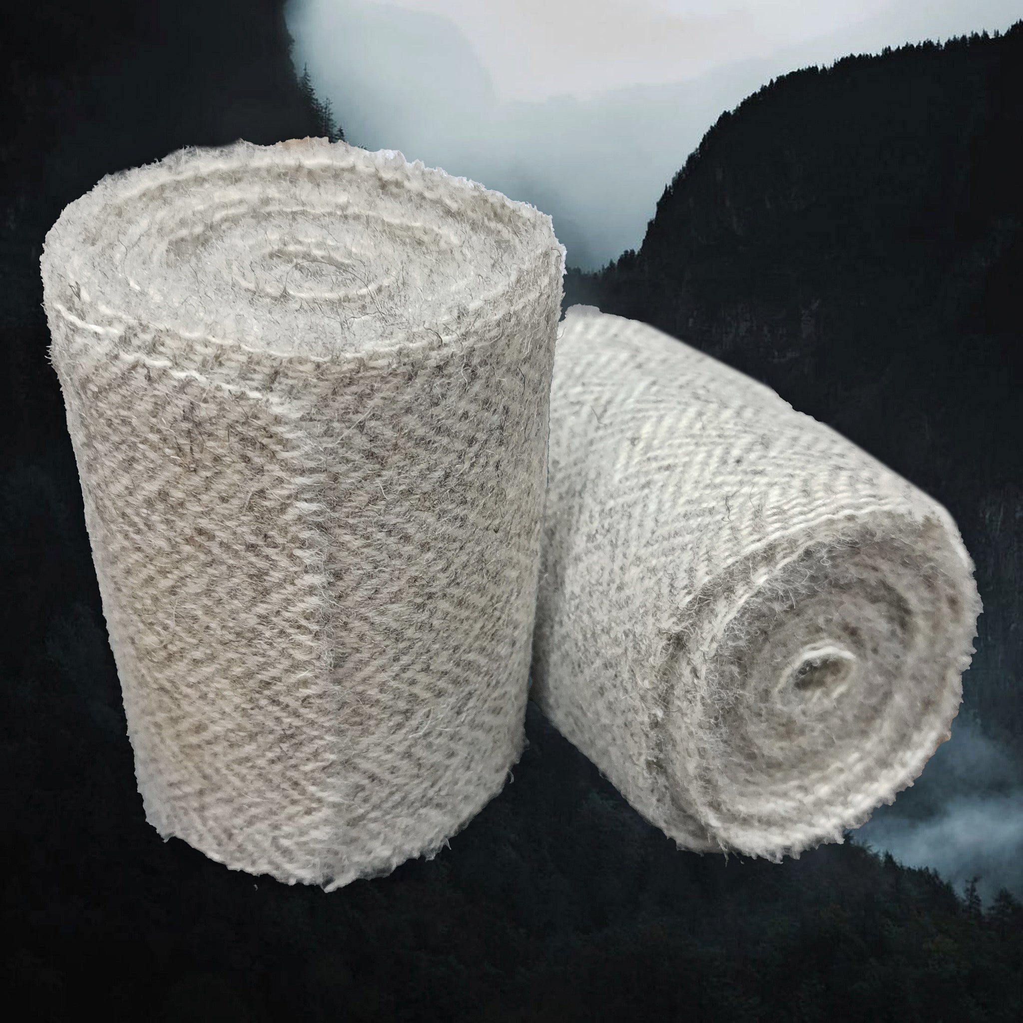Pair of Herringbone Weave Wool Leg Wraps / Viking Winingas in Natural & Grey