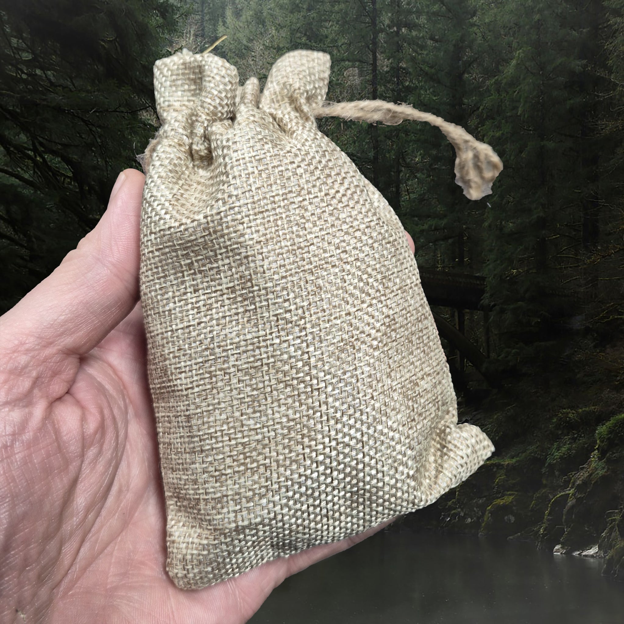 Complete Elder Futhark White Willow Rune Set in Hessian Pouch, on Hand