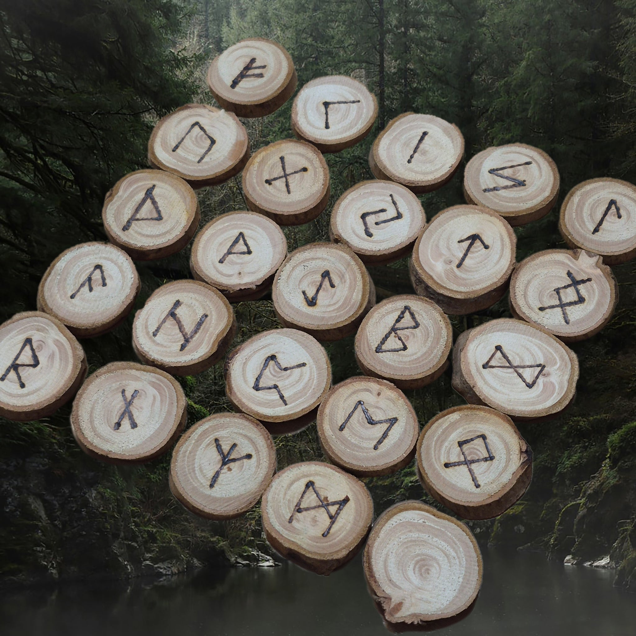Complete Elder Futhark White Willow Rune Set - Angle View