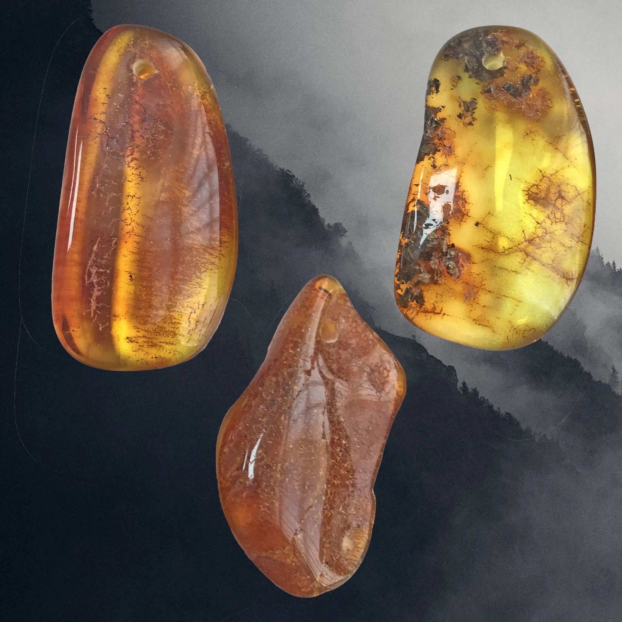 Hand-Cut & Polished Large Amber Pendants / Amulets Examples