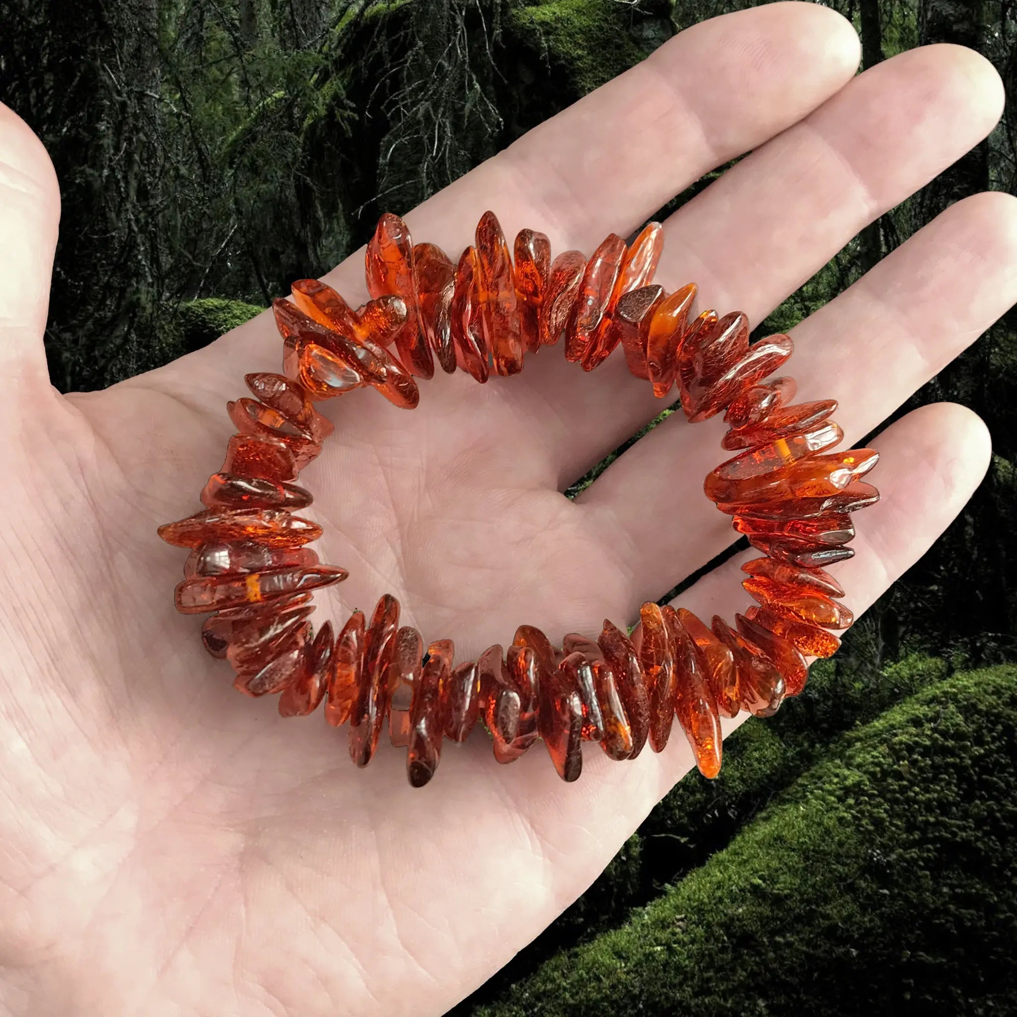 Amber Viking Bracelet Made From Cut and Polished Large Amber Chips on Hand