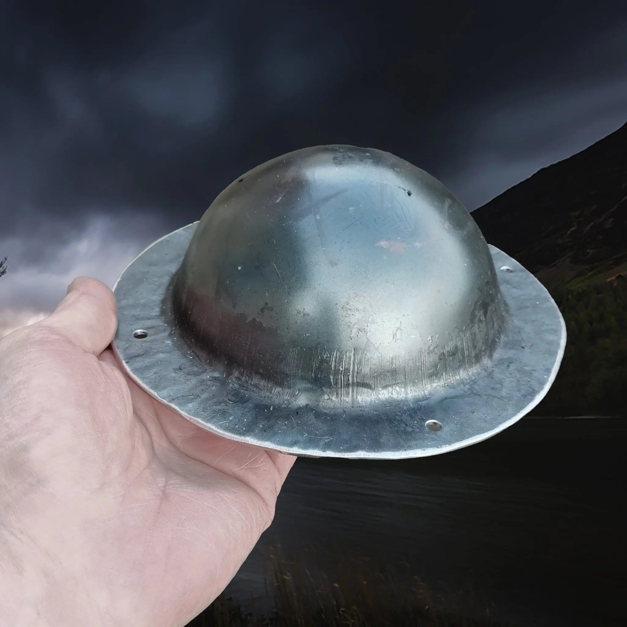 Medium, Blackened Domed Viking Shield Boss in Hand
