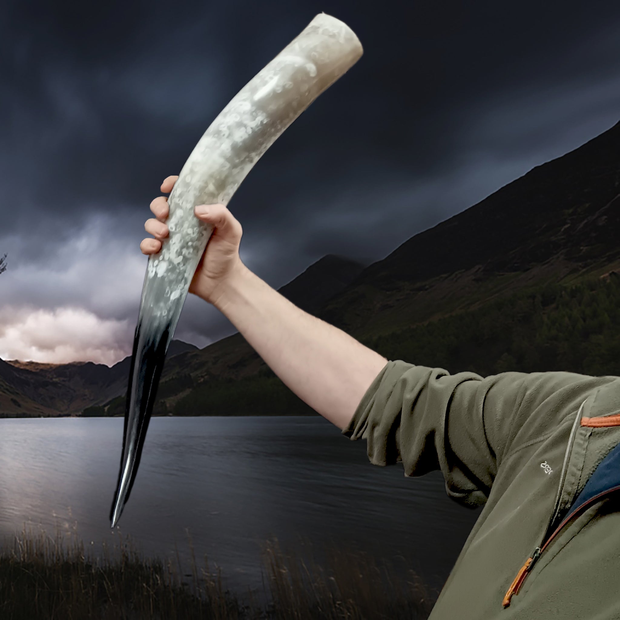 XL Extra Long Polished Viking Drinking Horn in Hand - Black End