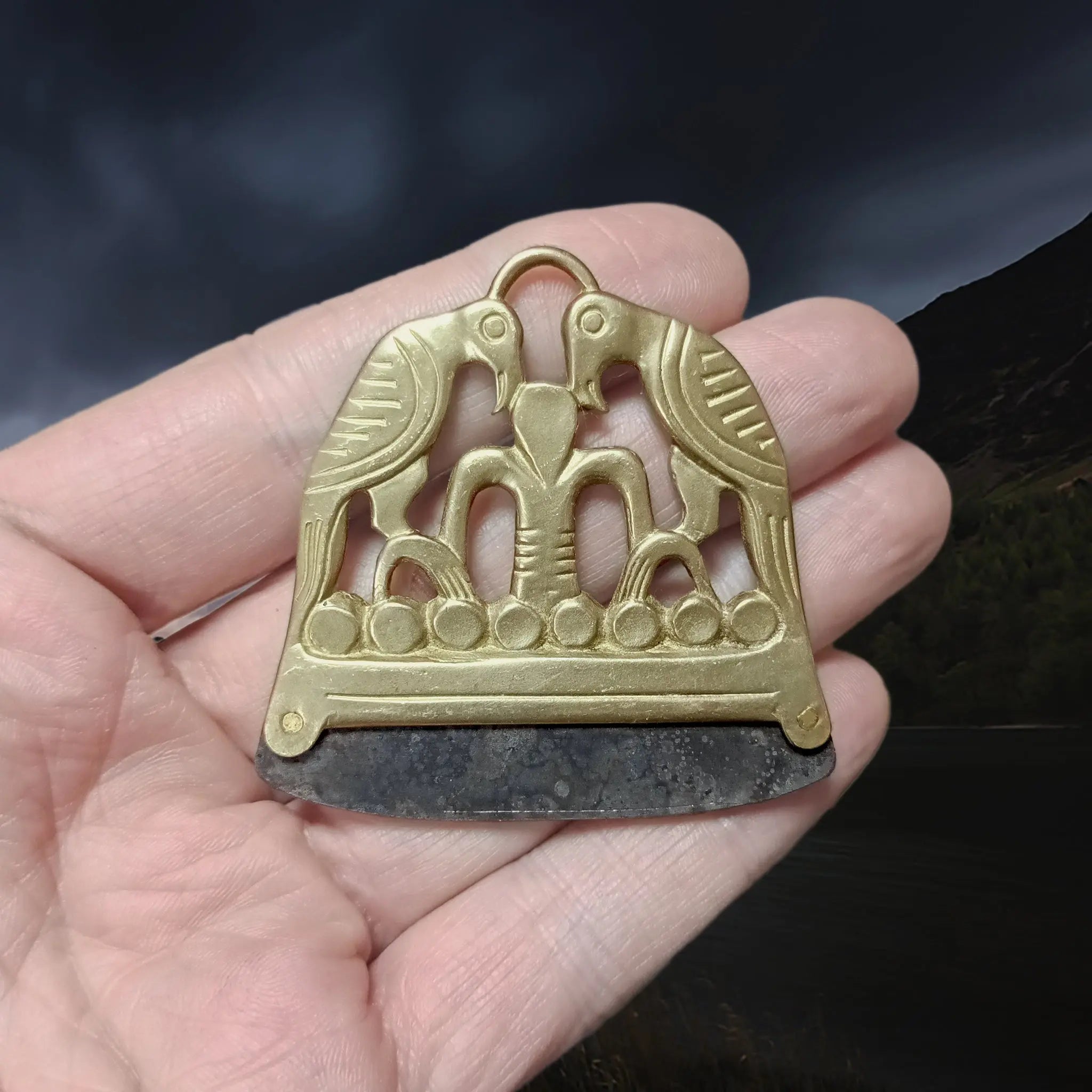 Bronze Viking Fire Steel Replica with Odin & Ravens Design on Hand