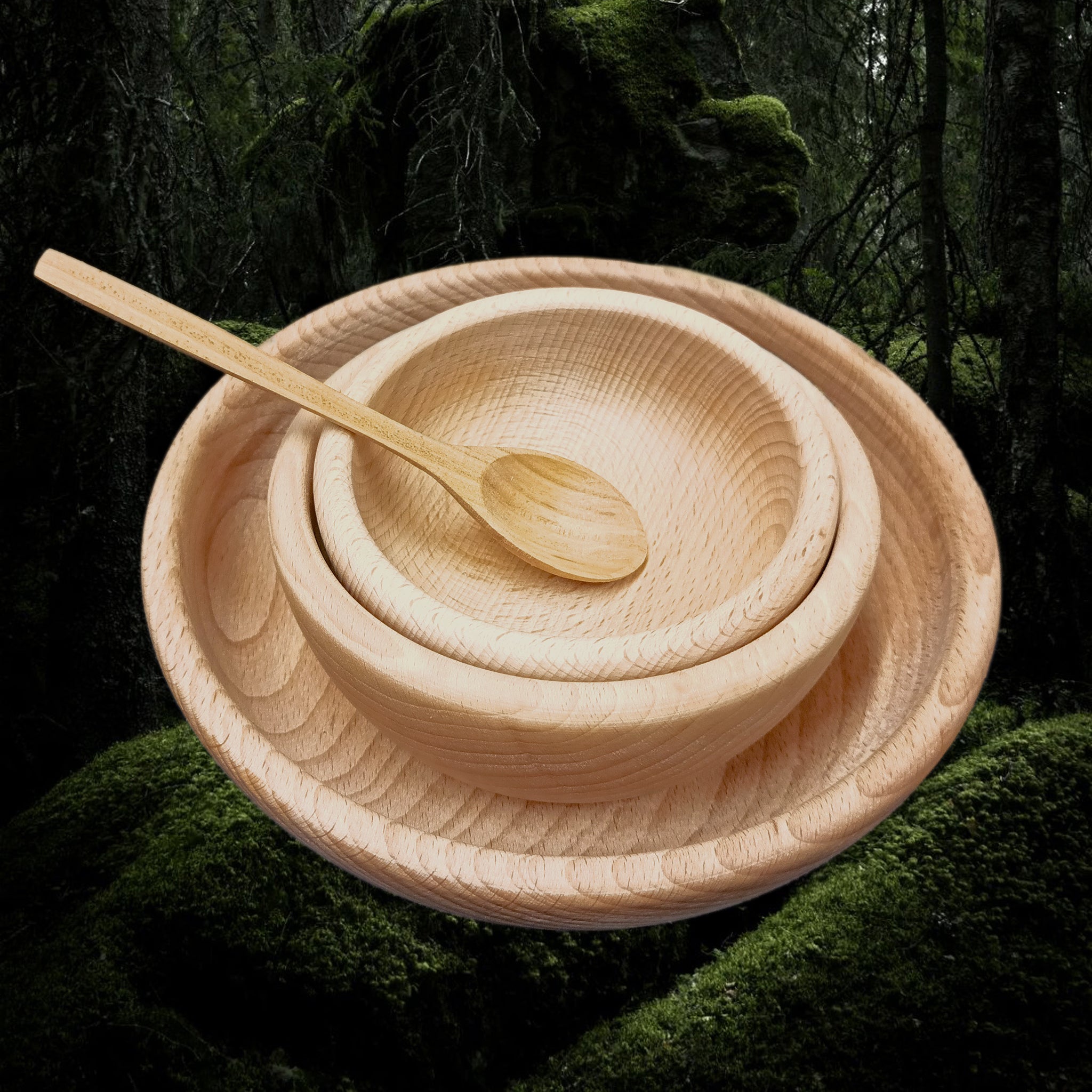 Cherry Wood Viking / Medieval Spoon Inside Hand-Turned Medieval Wooden Bowls