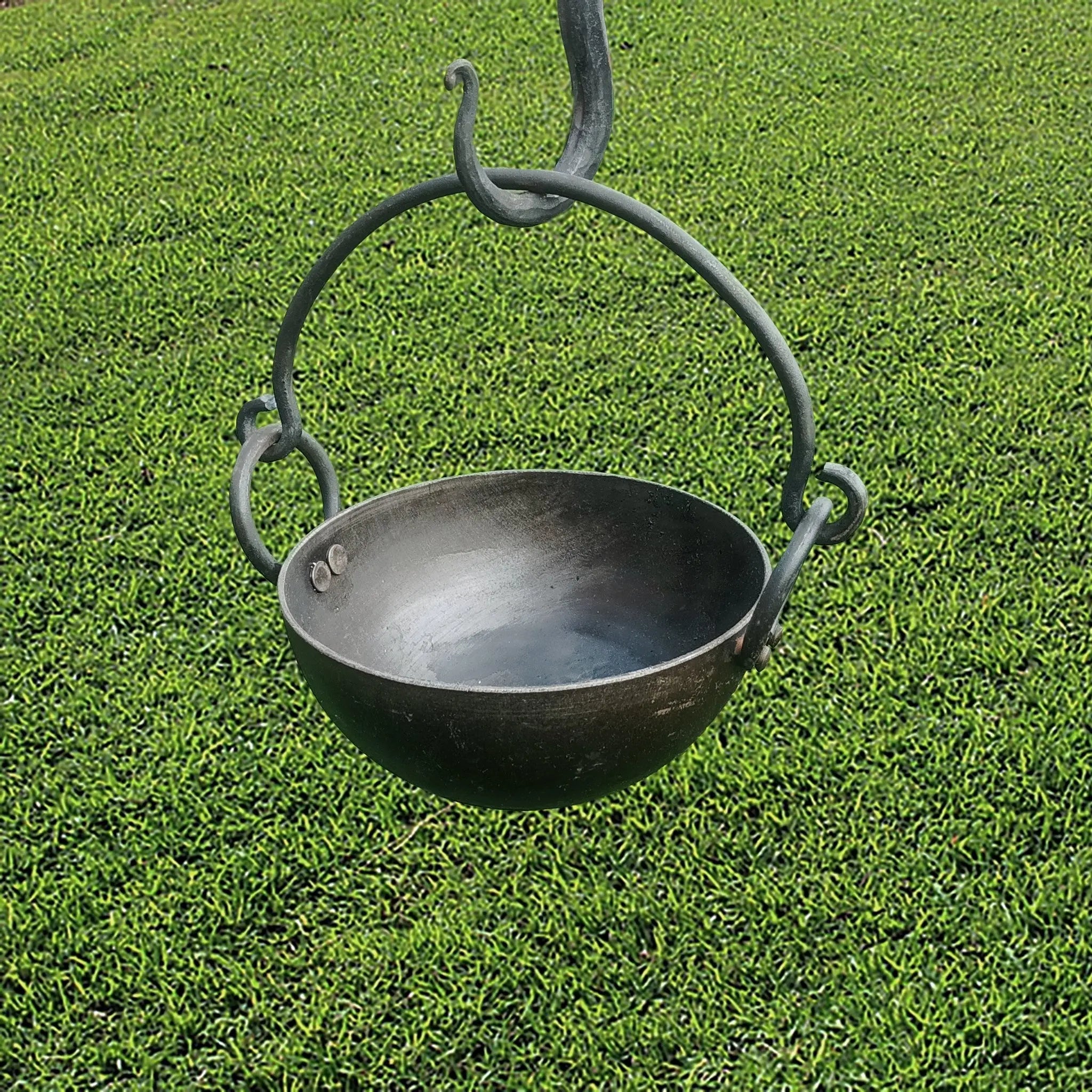 Small Steel Cauldron / Cooking Pan with Hand-Forged Iron Handle