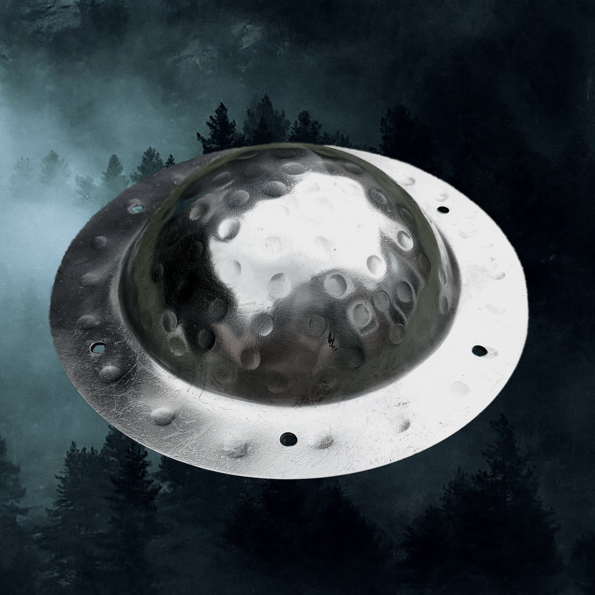 Polished Domed Viking Shield Boss with Rivet Holes - Angle View