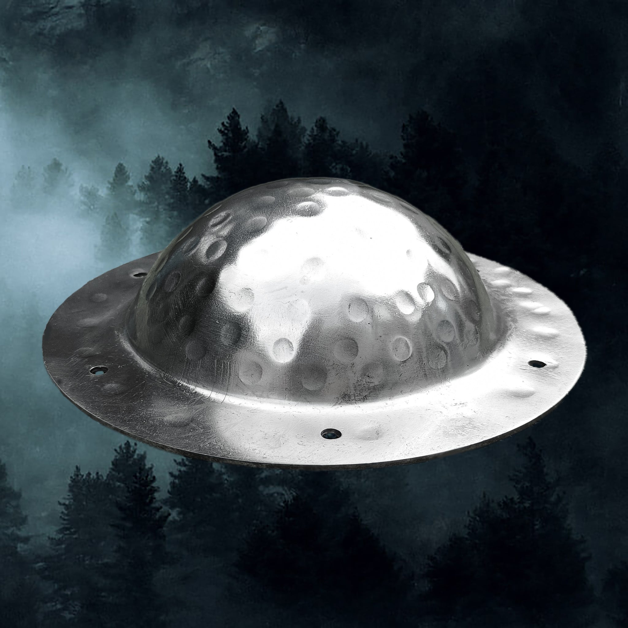 Polished Domed Viking Shield Boss with Rivet Holes - Side View