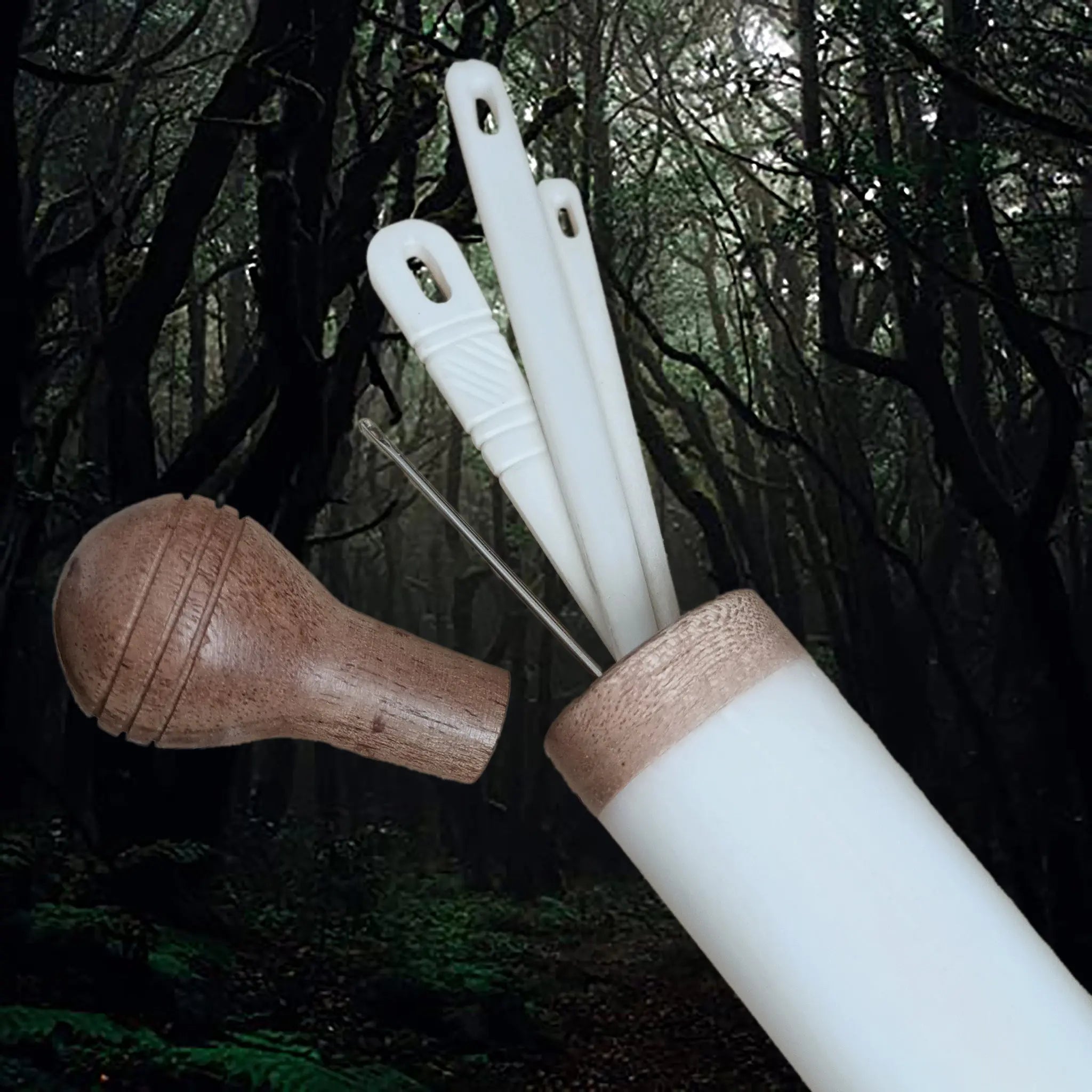 Large Bone Replica Viking Needle Case with Wooden Stopper - Open with Needles