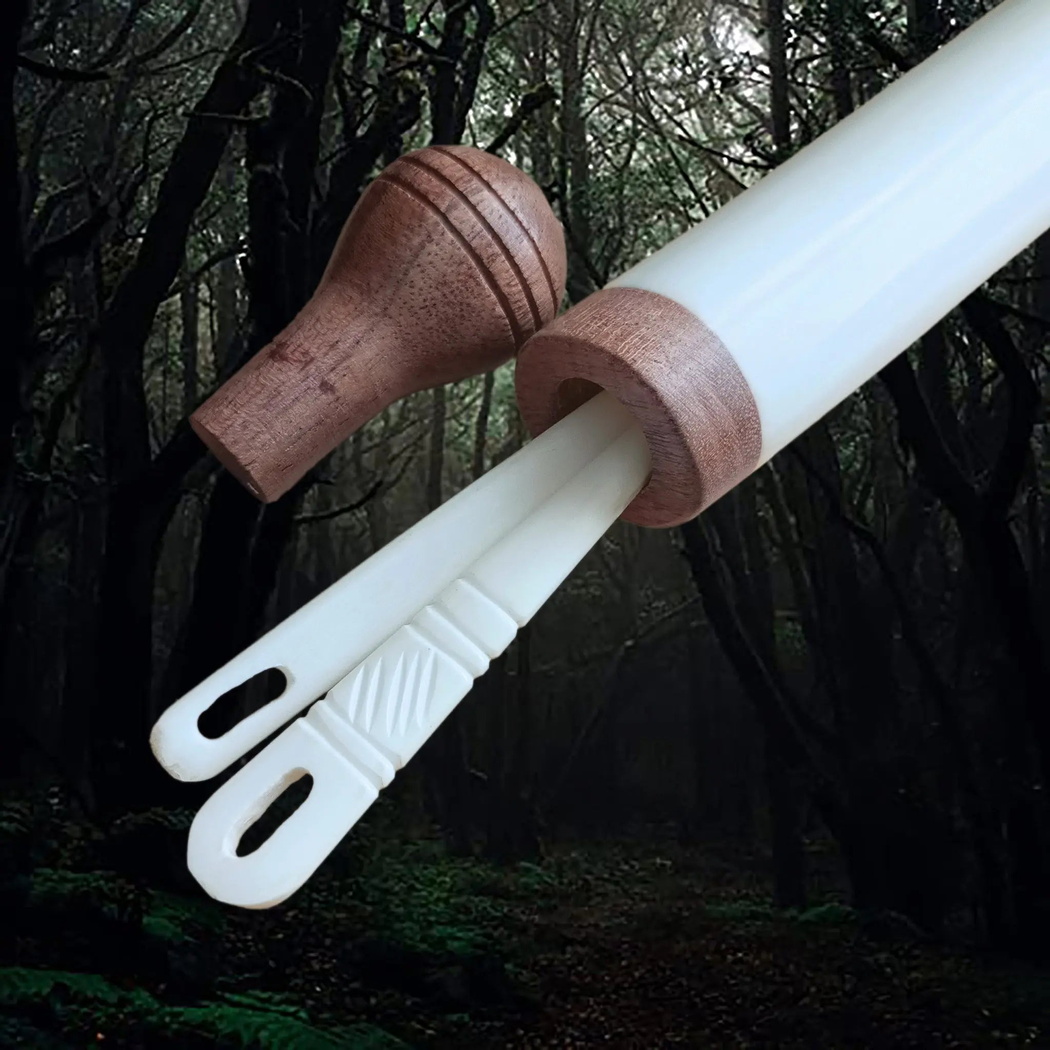 Large Bone Replica Viking Needle Case with Wooden Stopper - Open with Needles - Angle View