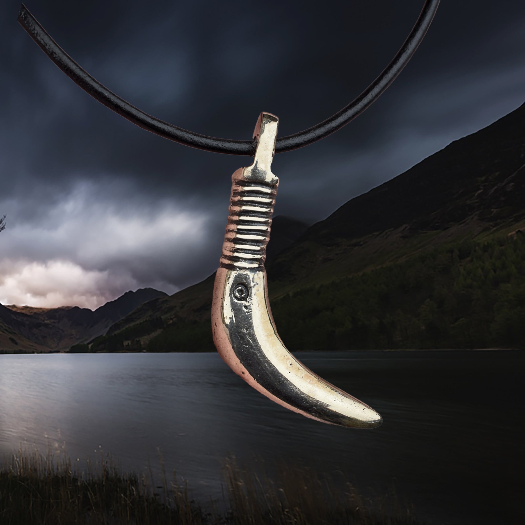 Solid Bronze Replica Viking Bear Tooth Pendant from 9th to 11th century Finland on Leather Cord