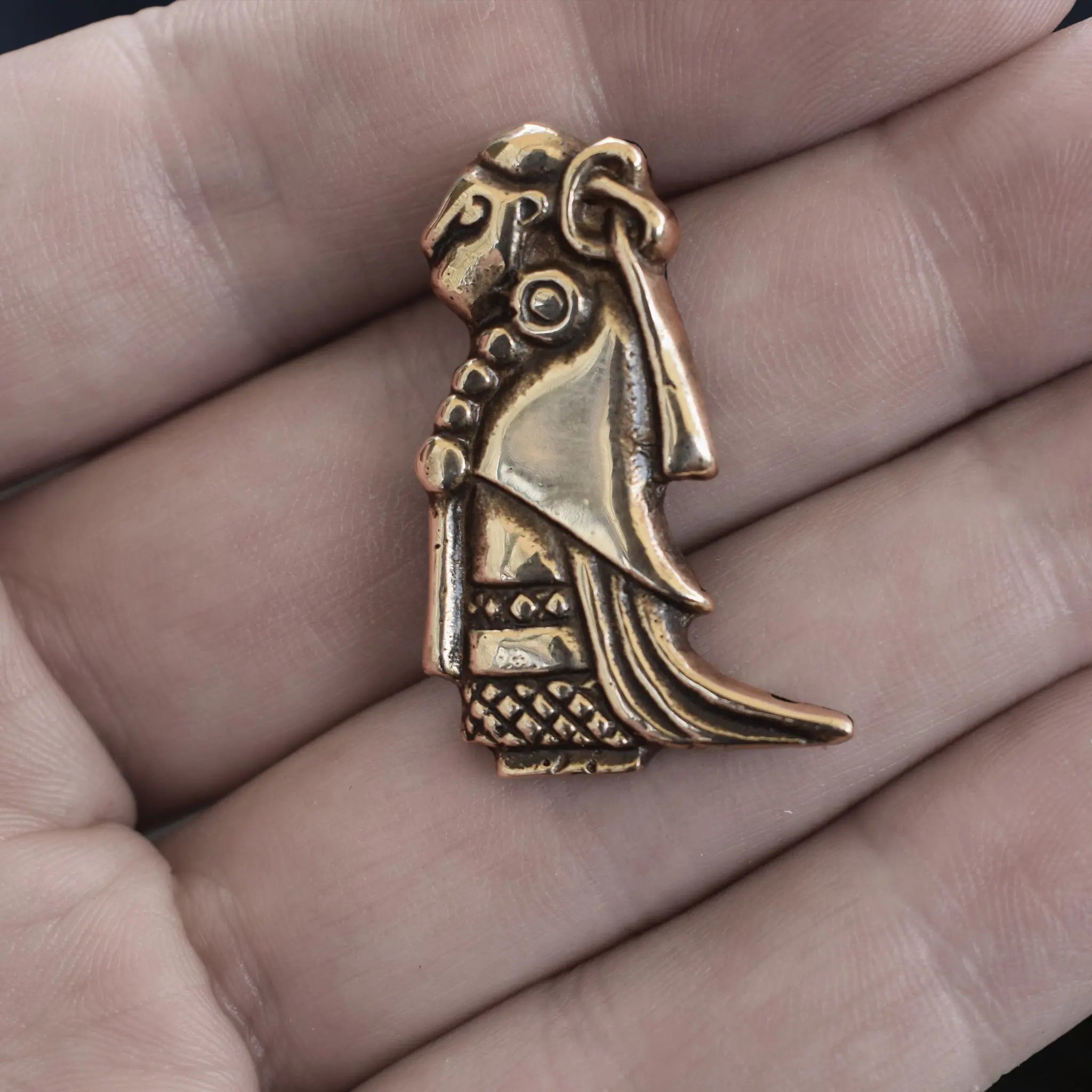 Large Bronze Valkyrie Viking Pendant Replica from Sweden on Hand