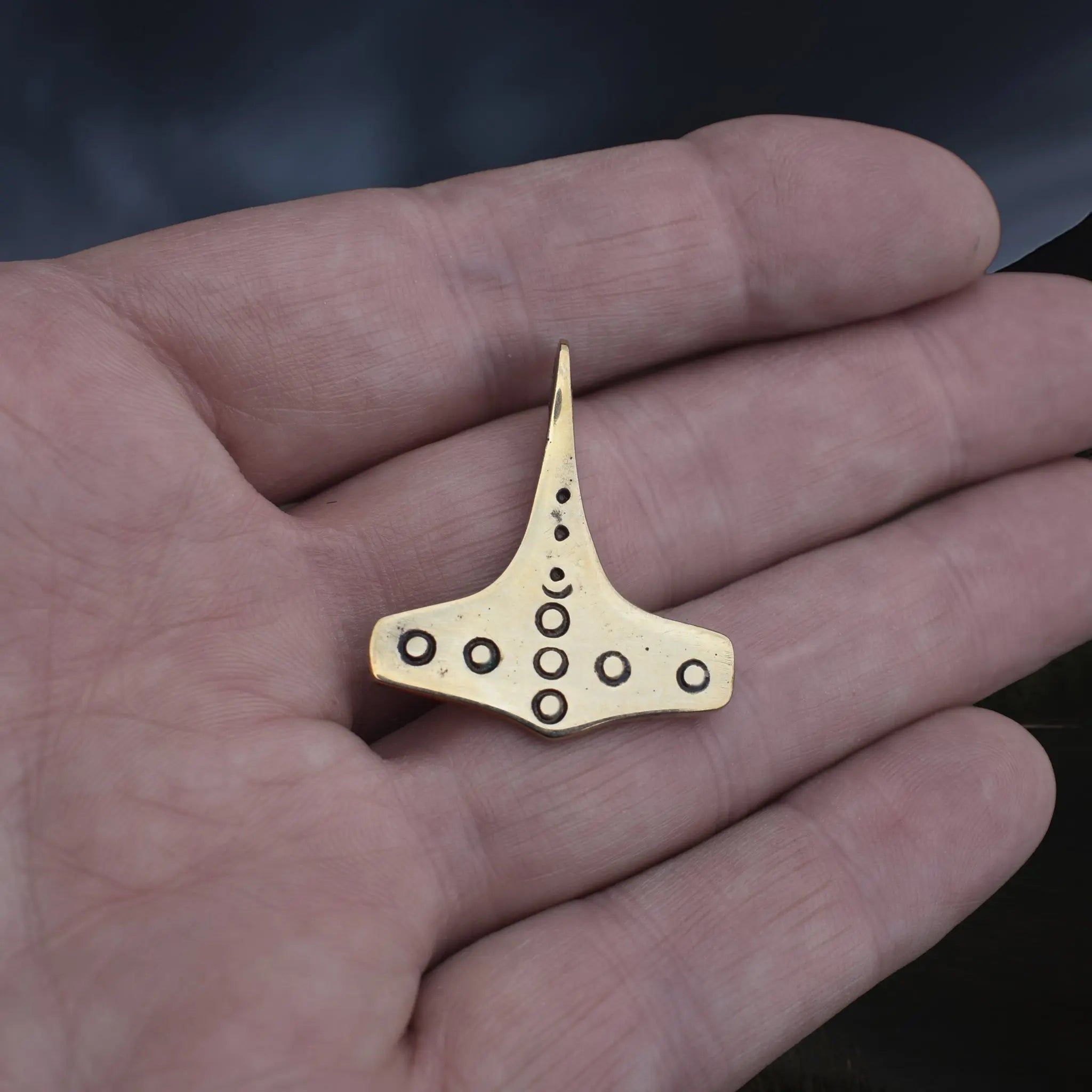 Bronze Replica Thors Hammer Pendant from 10th Century Denmark with Dot & Ring Design on Hand