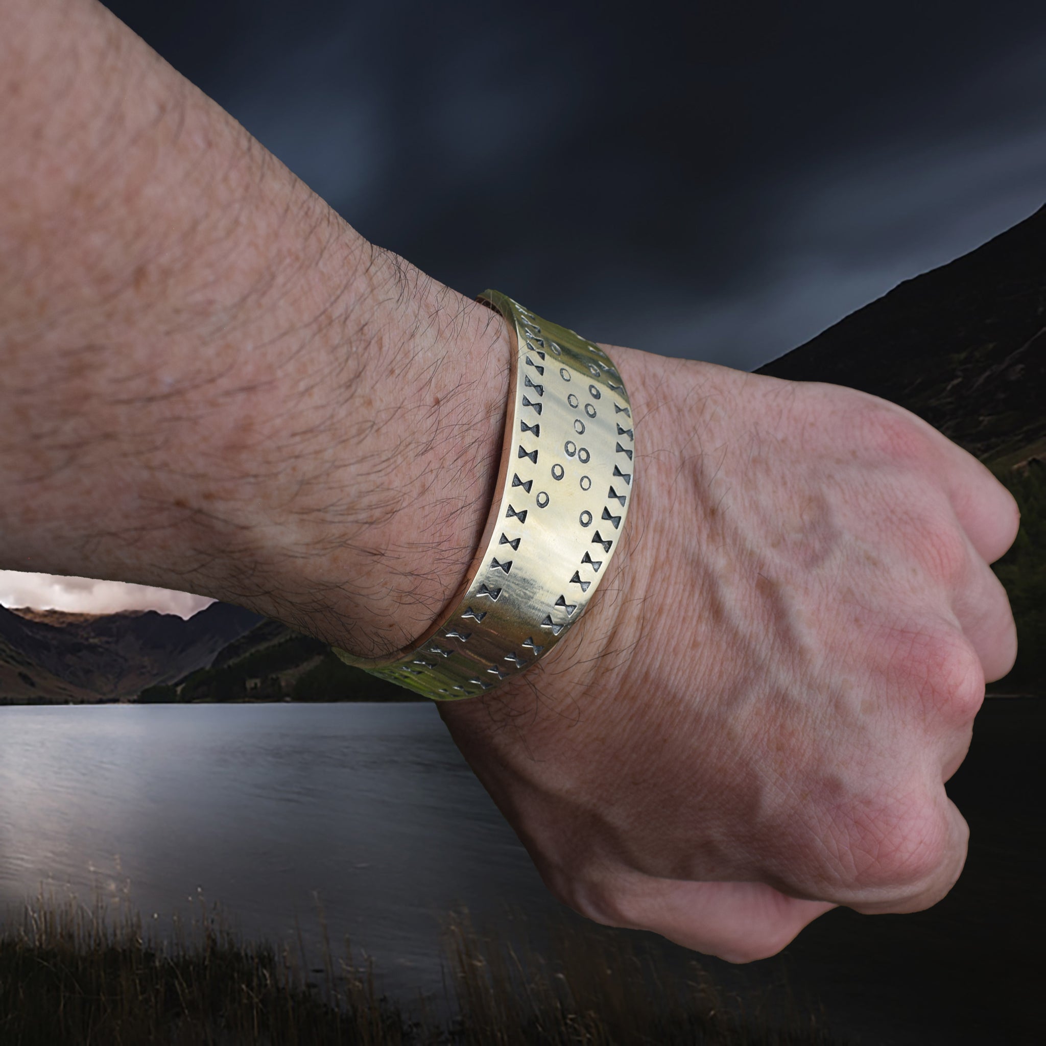 Bronze Viking Bracelet / Arm Ring Replica from Cuerdale on Wrist - Arm View