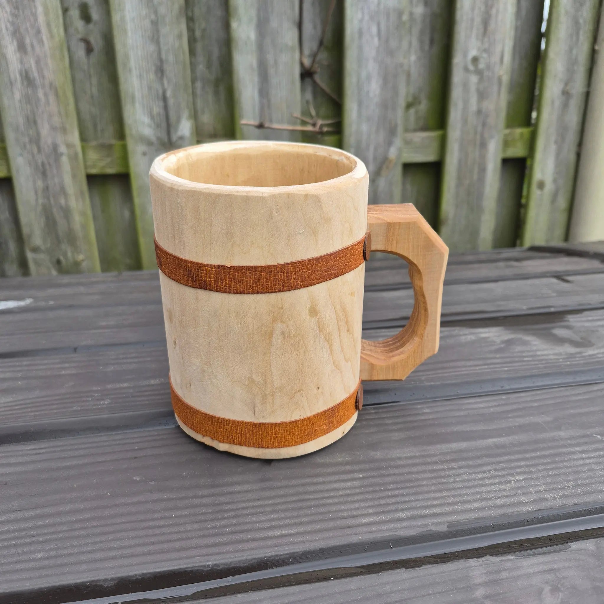 Hand-Carved Medieval Style Alder Wood Beer Tankard - Large Size